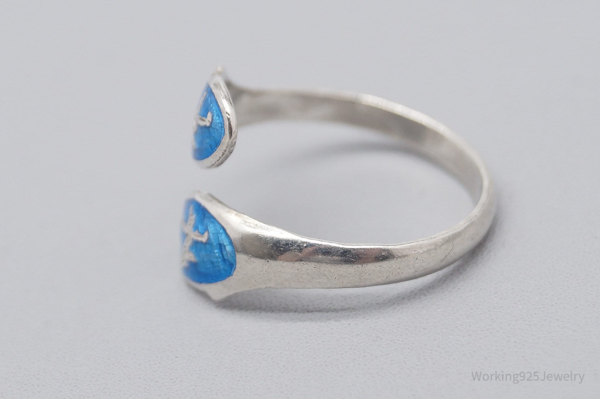 Vintage Blue Enamel Dancers Sterling Silver Wrap Ring - Size 7.25 Adjustable