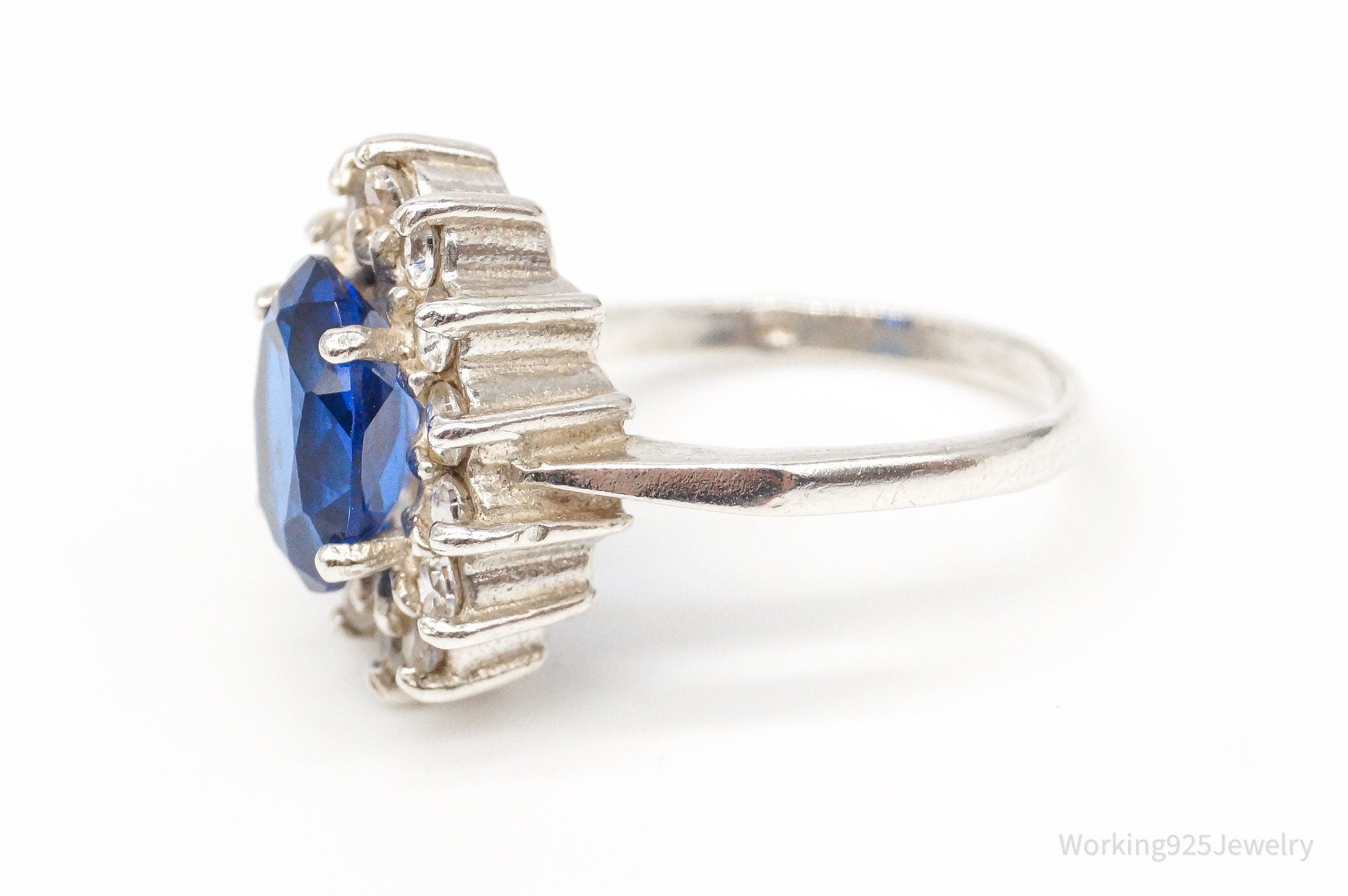 Vintage Dark Blue Topaz Birmingham Sterling Silver Ring - Size 6.5