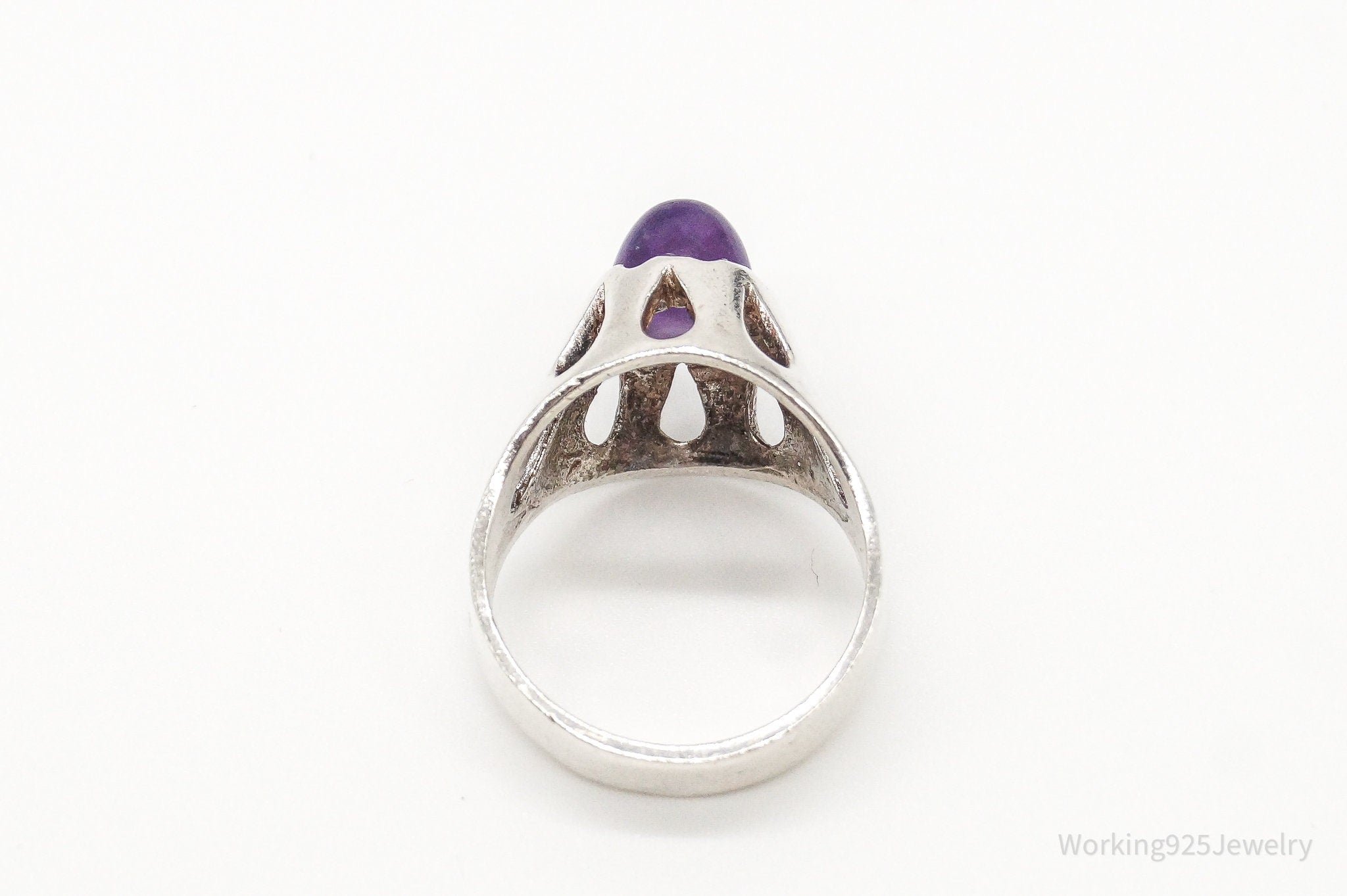 Vintage London Birmingham Modernist Amethyst Sterling Silver Ring - Size 7.75