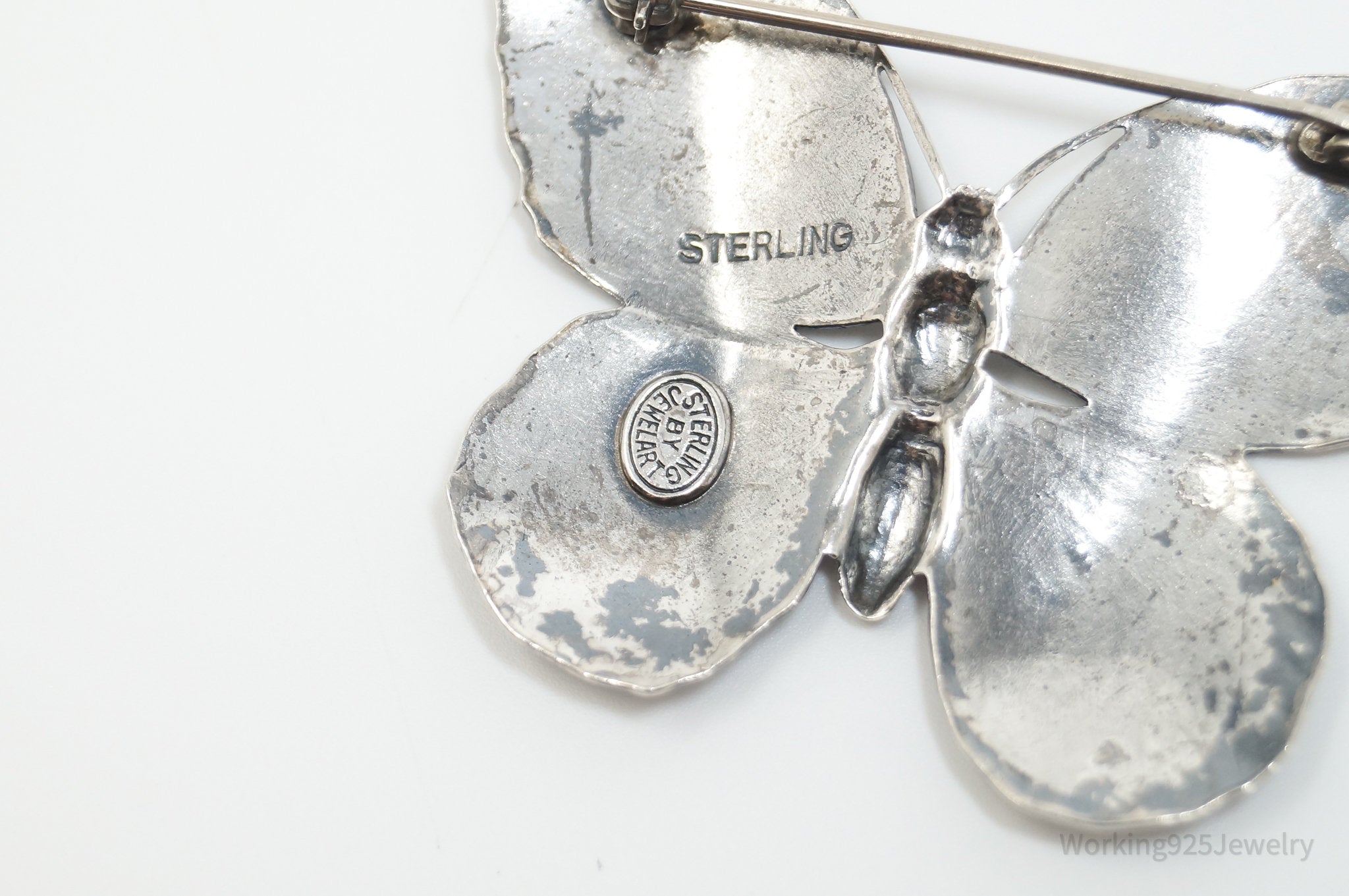 Vintage Designer JewelArt Large Butterfly Sterling Silver Brooch Pin