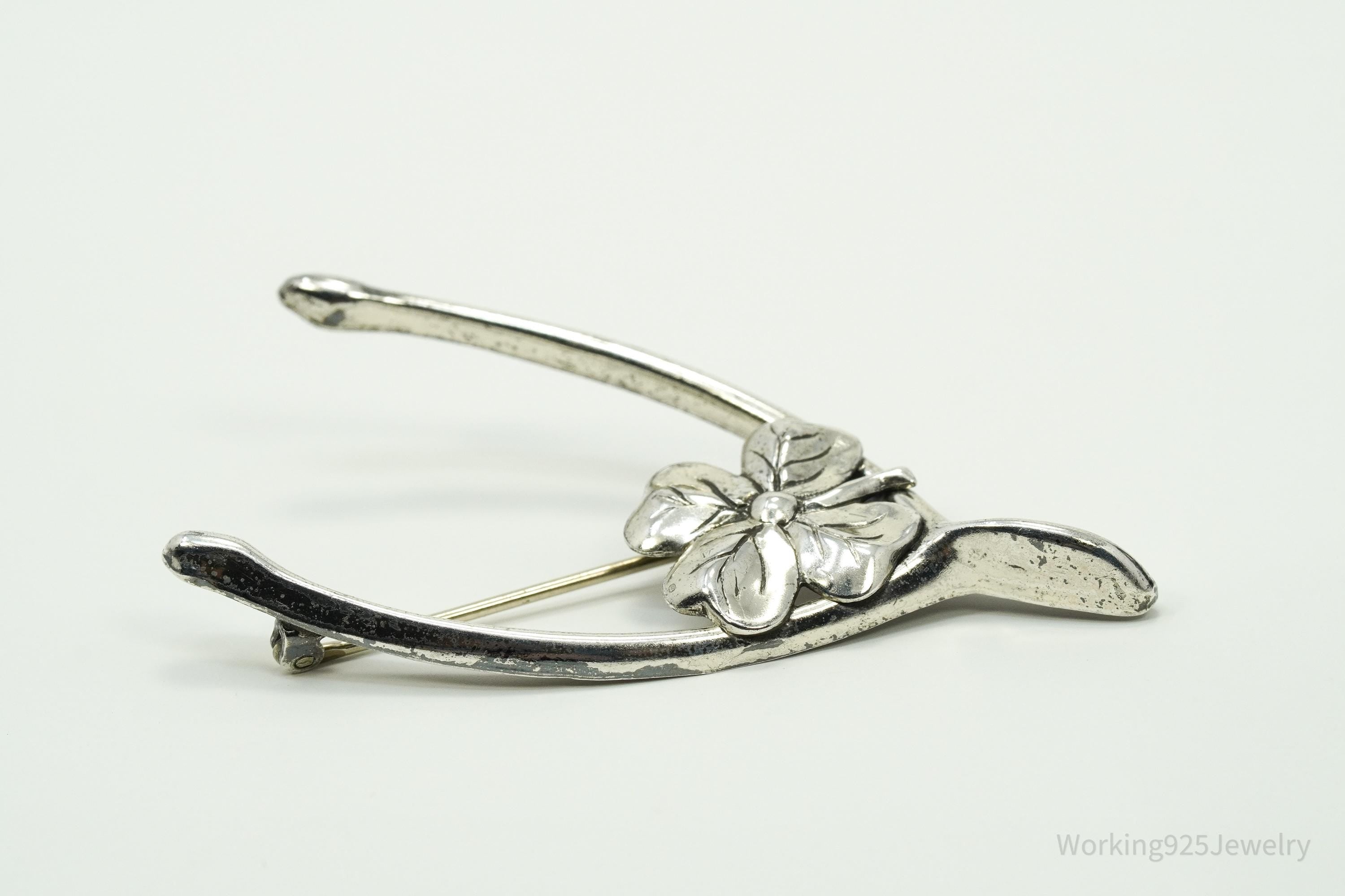 Vintage Designer Beau Wish Bone Sterling Silver Brooch Pin