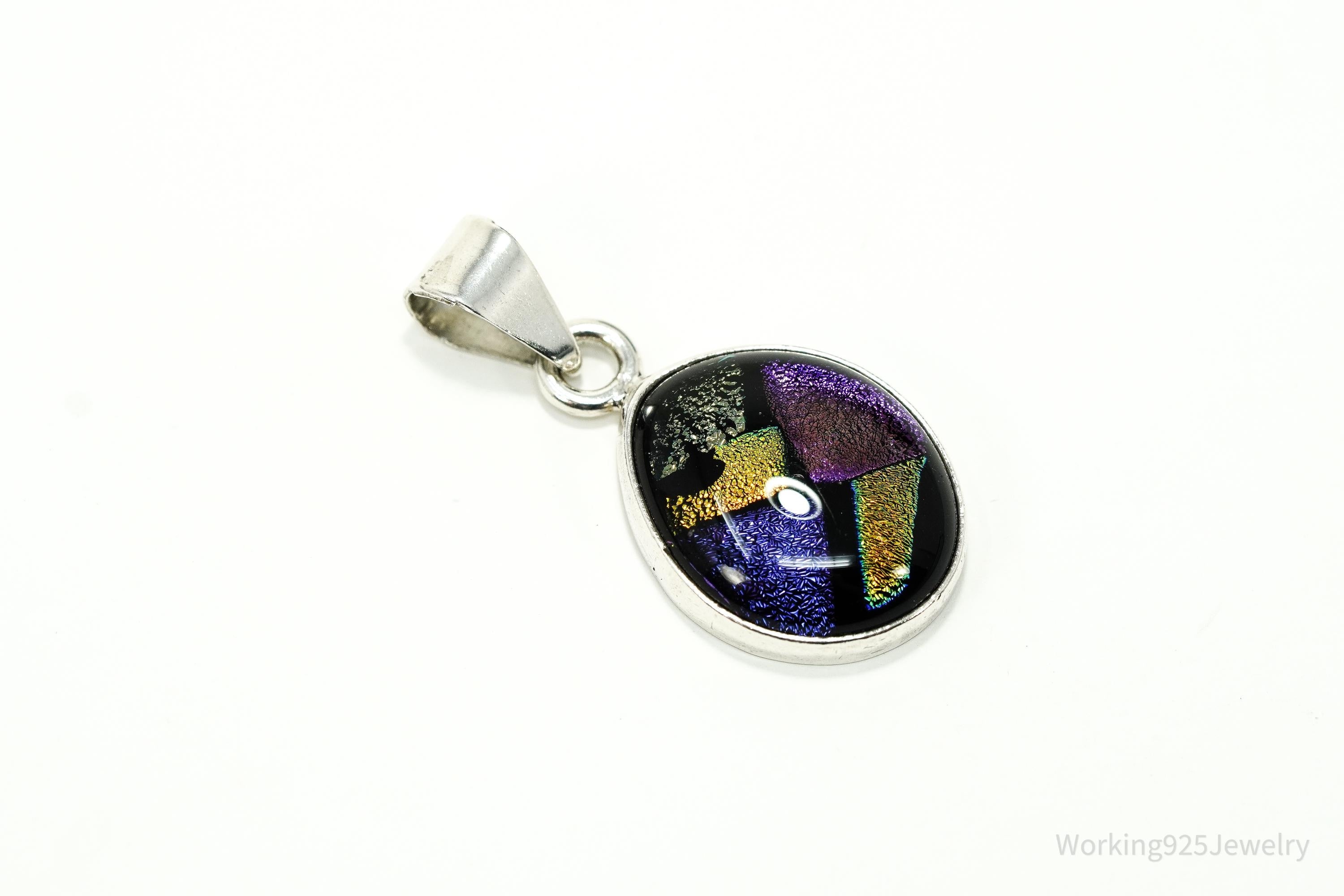 Vintage Dichroic Glass Sterling Silver Pendant