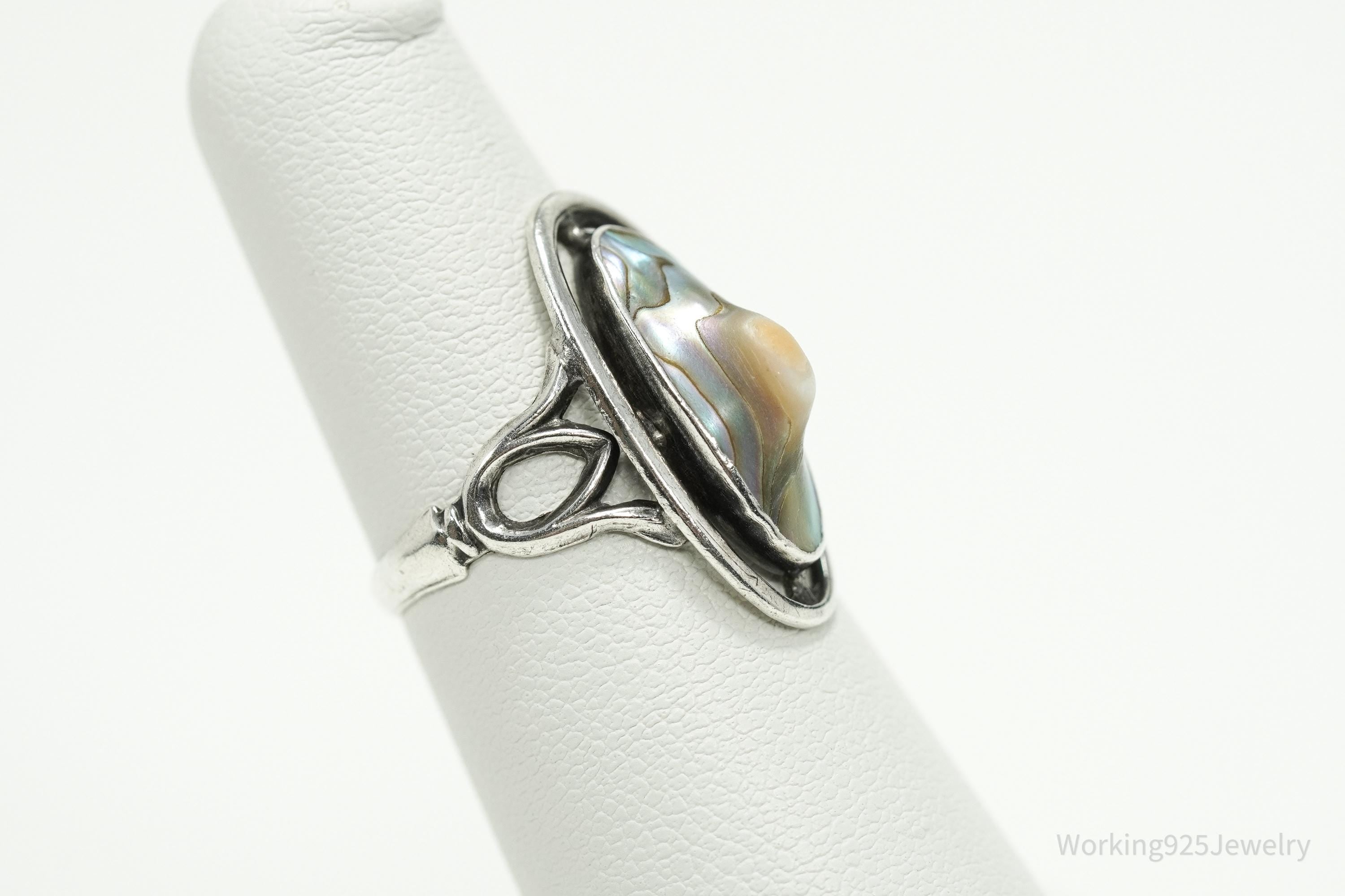 Antique Paua Abalone Shell Sterling Silver Ring - Size 5.25
