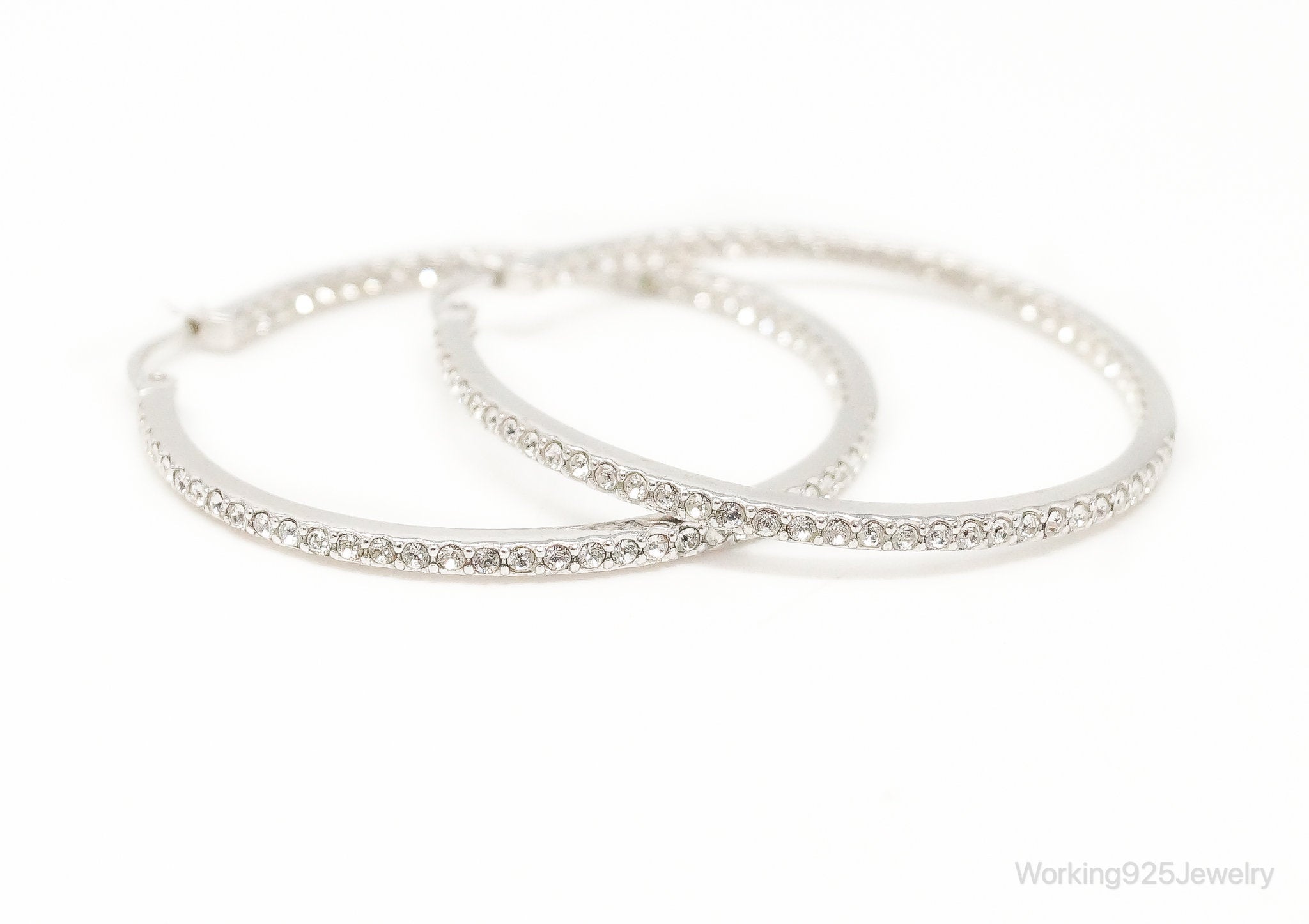 Designer VO Cubic Zirconia Sterling Silver Hoop Earrings