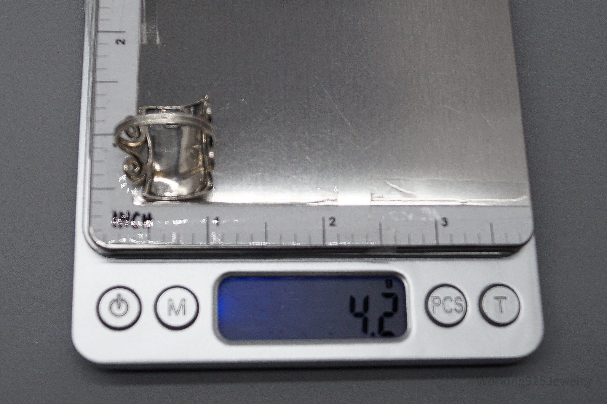 Vintage Israel Designer AS Rhodolite Garnet Sterling Silver Ring - Size 9.25