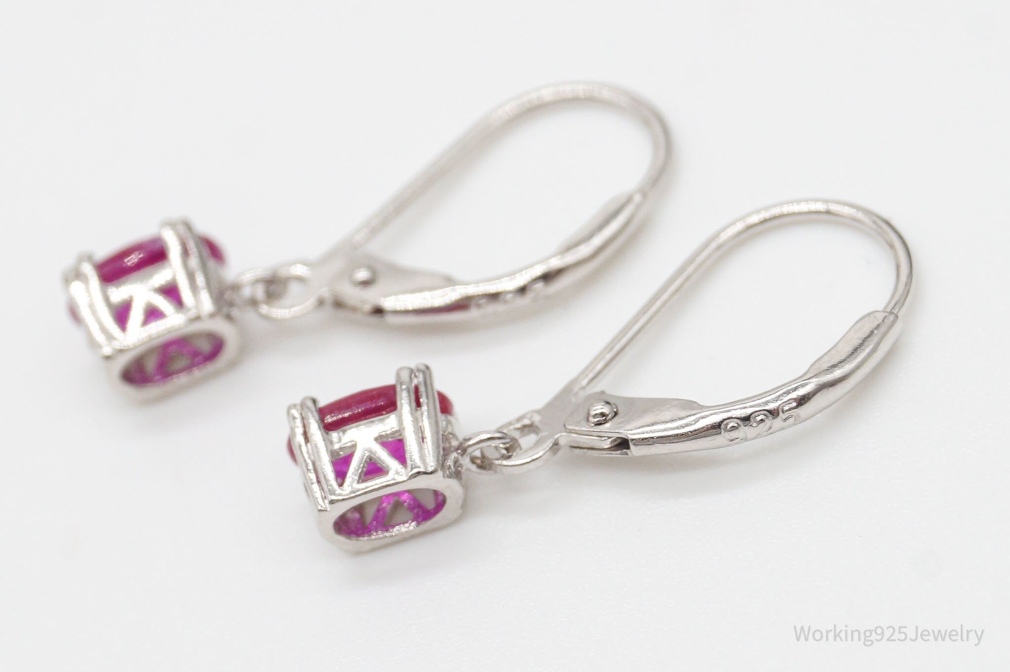 Vintage Ruby Sterling Silver Earrings