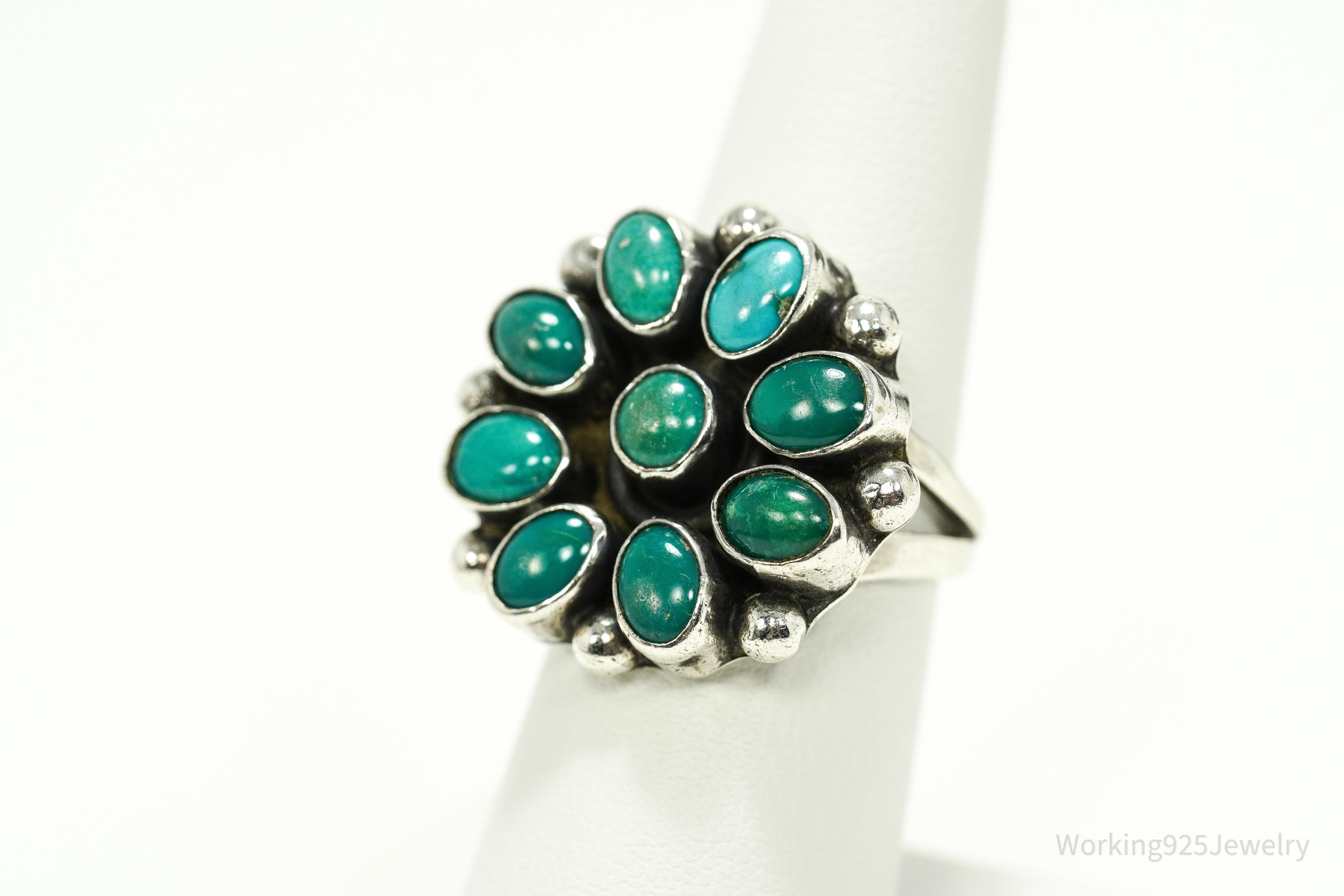 Vintage Handmade Native American Turquoise Unsigned Silver Ring - Size 7.25