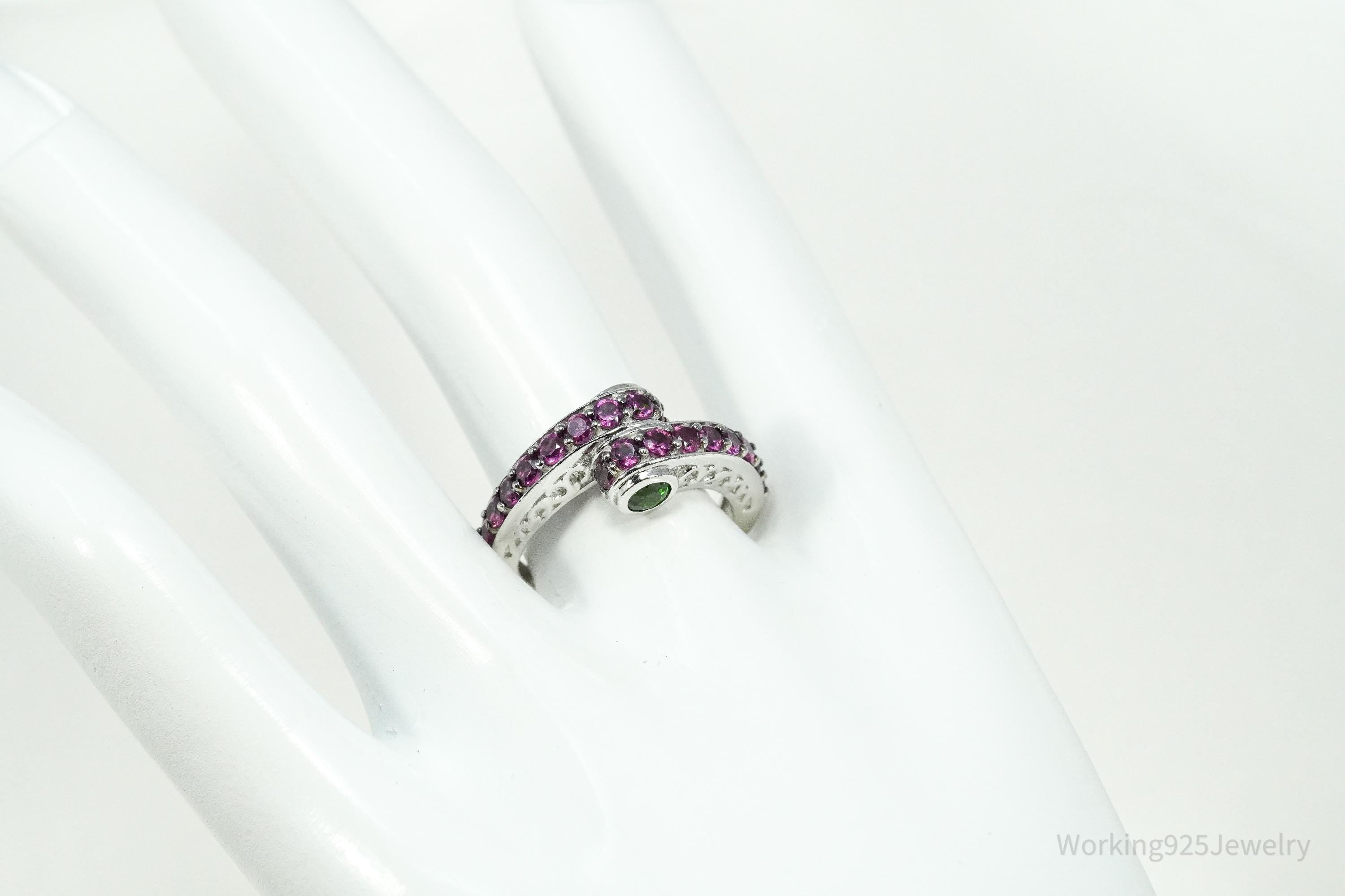 Rhodolite Garnet & Green Chrome Diopside Sterling Silver Ring - Size 8