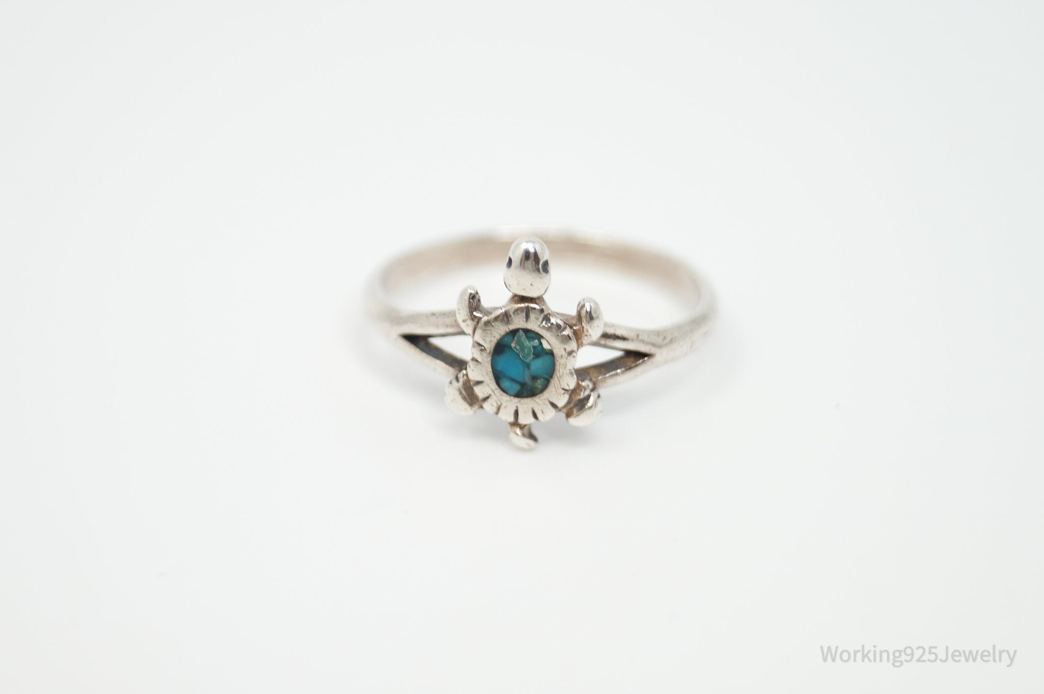 Vtg Native American Crushed Turquoise Unsigned Sterling Silver Ring - Sz 5