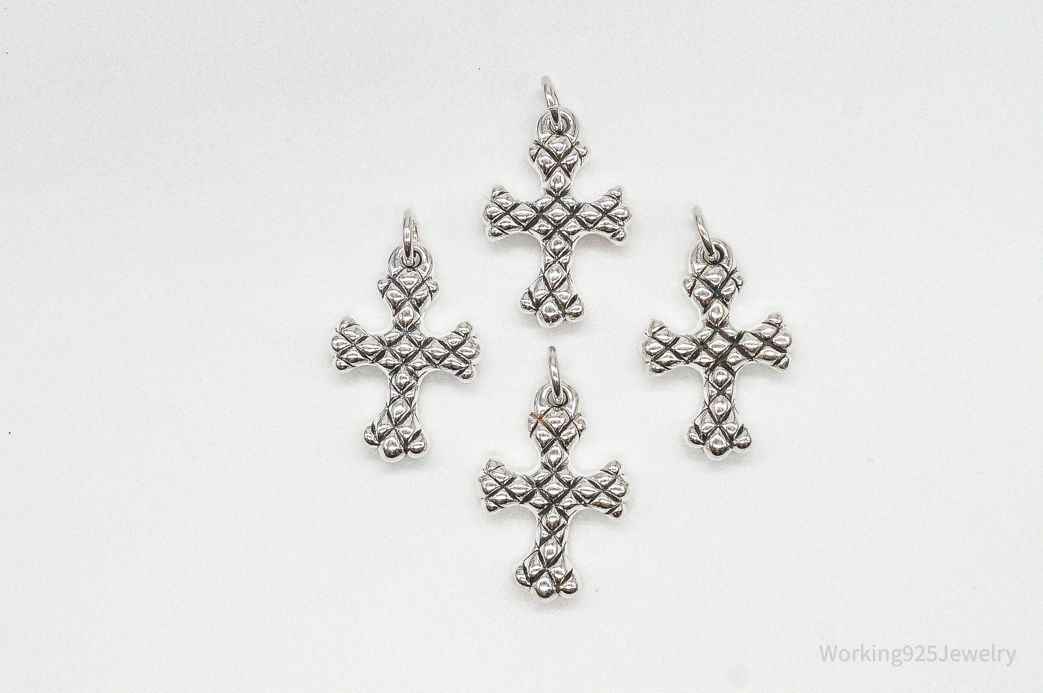 Vintage Puffy Hollow Cross Sterling Silver Pendants