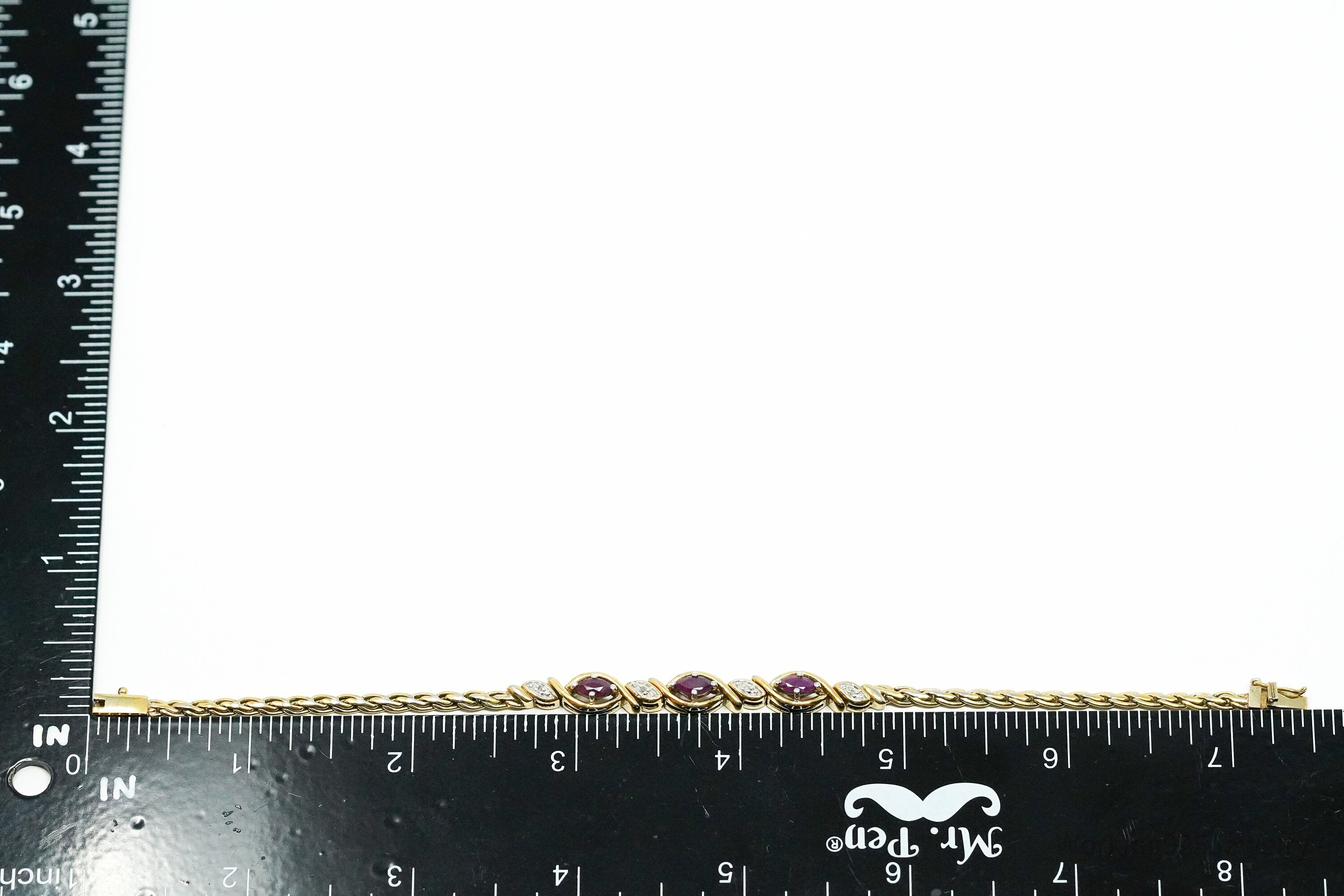 Vintage PAJ Diamond & Ruby Gold Over Sterling Silver Bracelet 7.25"