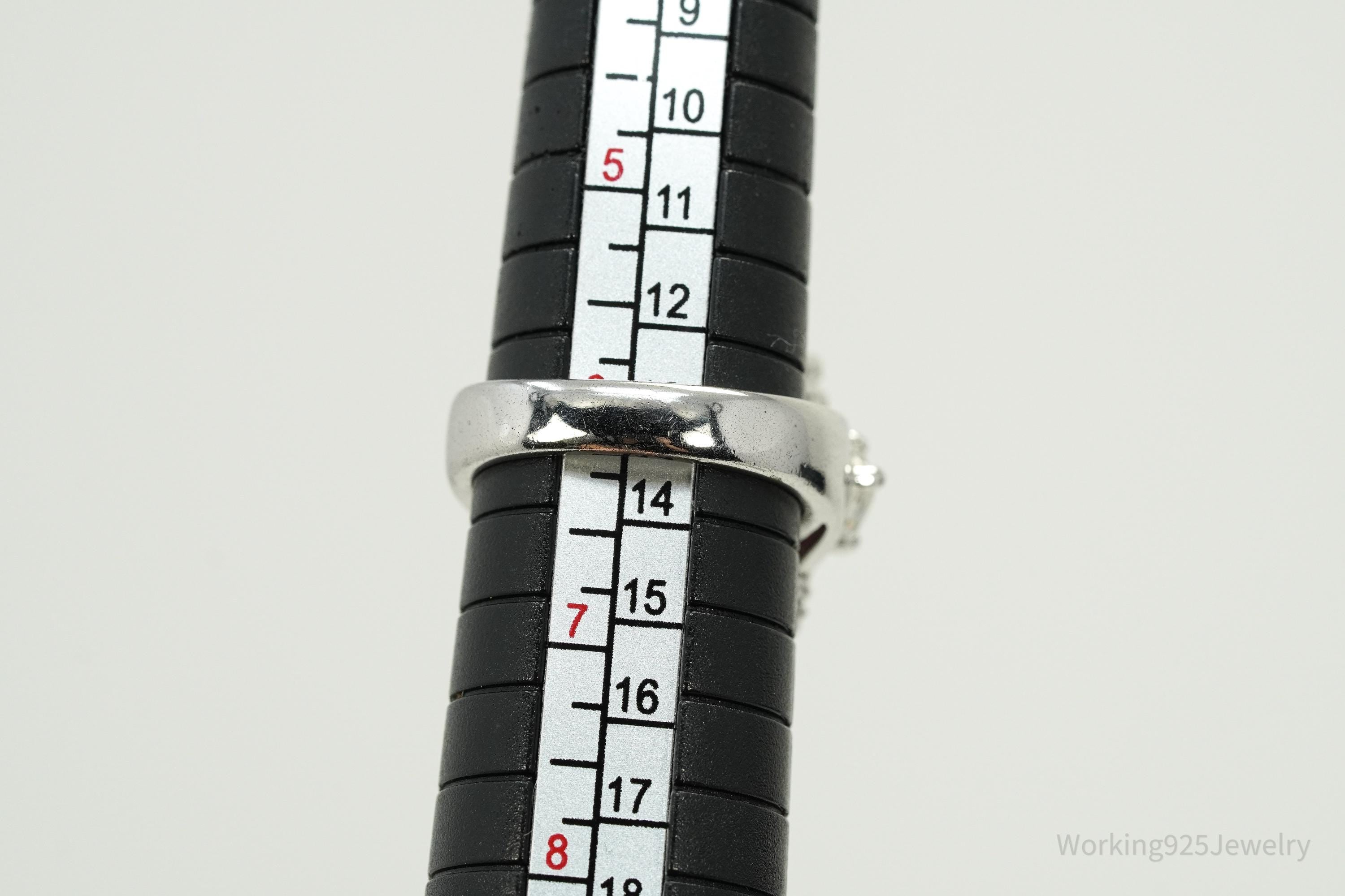 Vintage Lab Ruby & Cubic Zirconia Sterling Silver Ring - Size 6