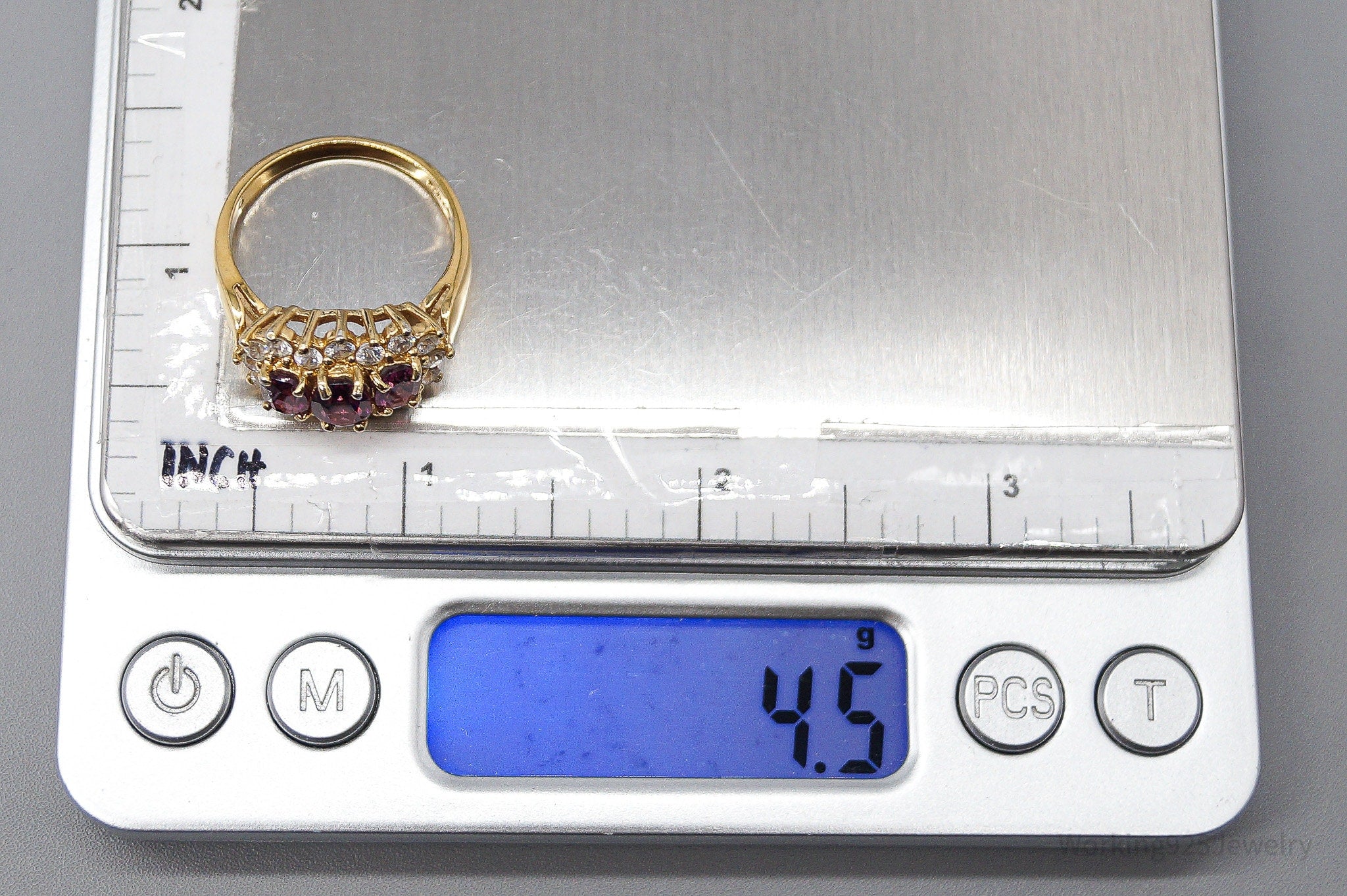 Vintage Pink Tourmaline Cubic Zirconia Gold Vermeil Sterling Silver Ring - Size 9