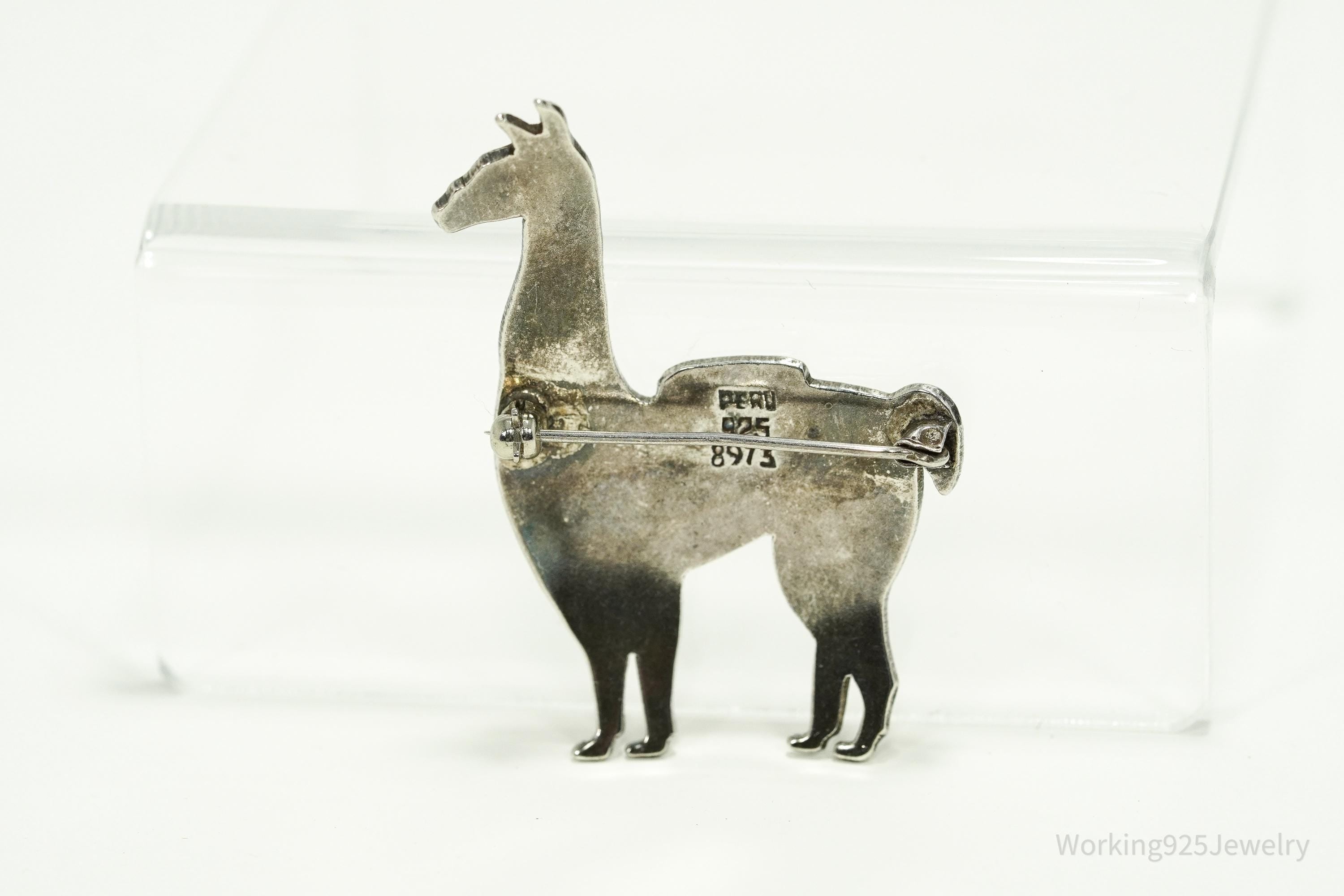 Vintage Peruvian Rainbow Enamel Llama Sterling Silver Brooch Pin