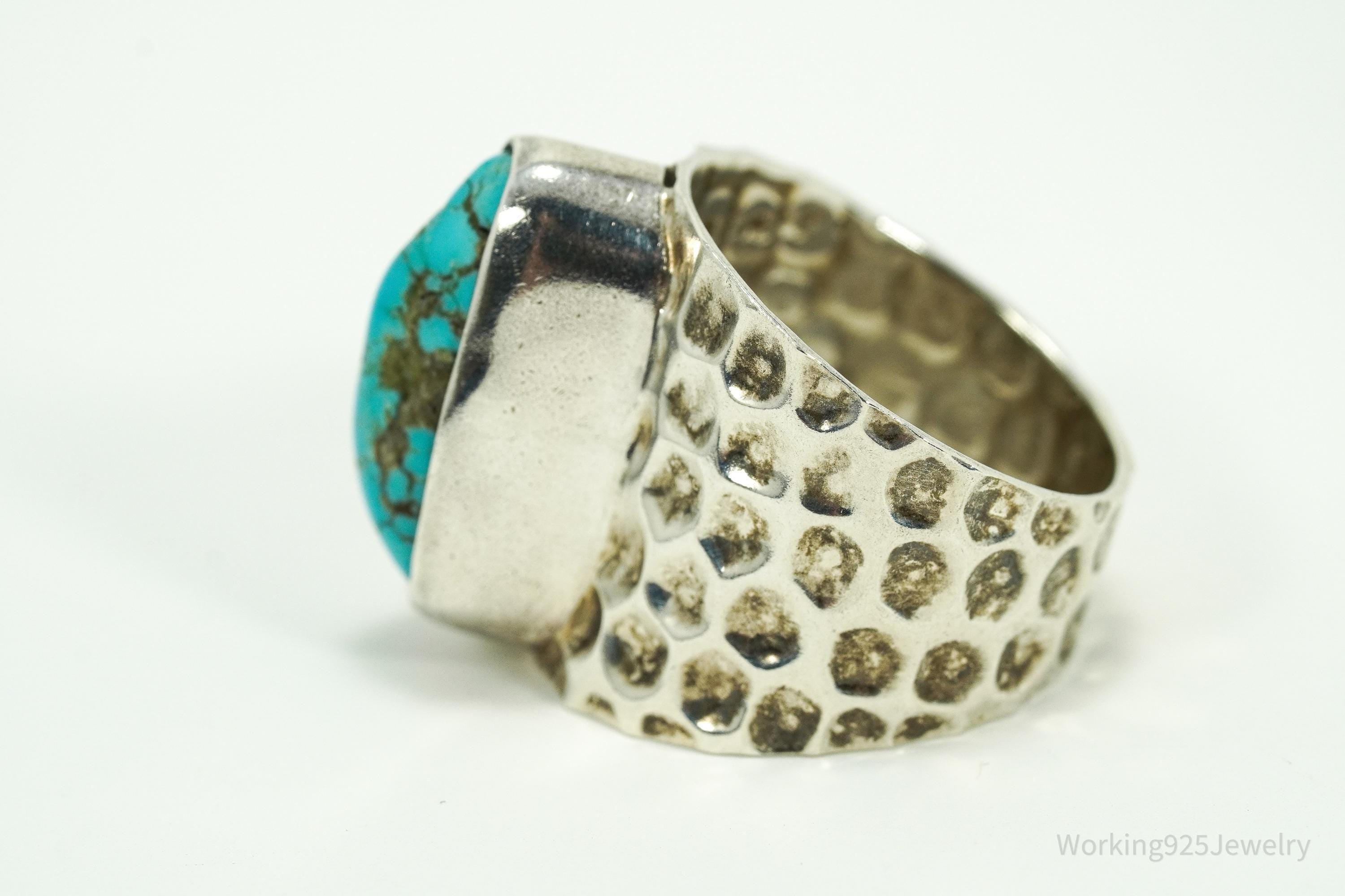 Vintage Designer Madeline Andree Turquoise Sterling Silver Ring - Size 10