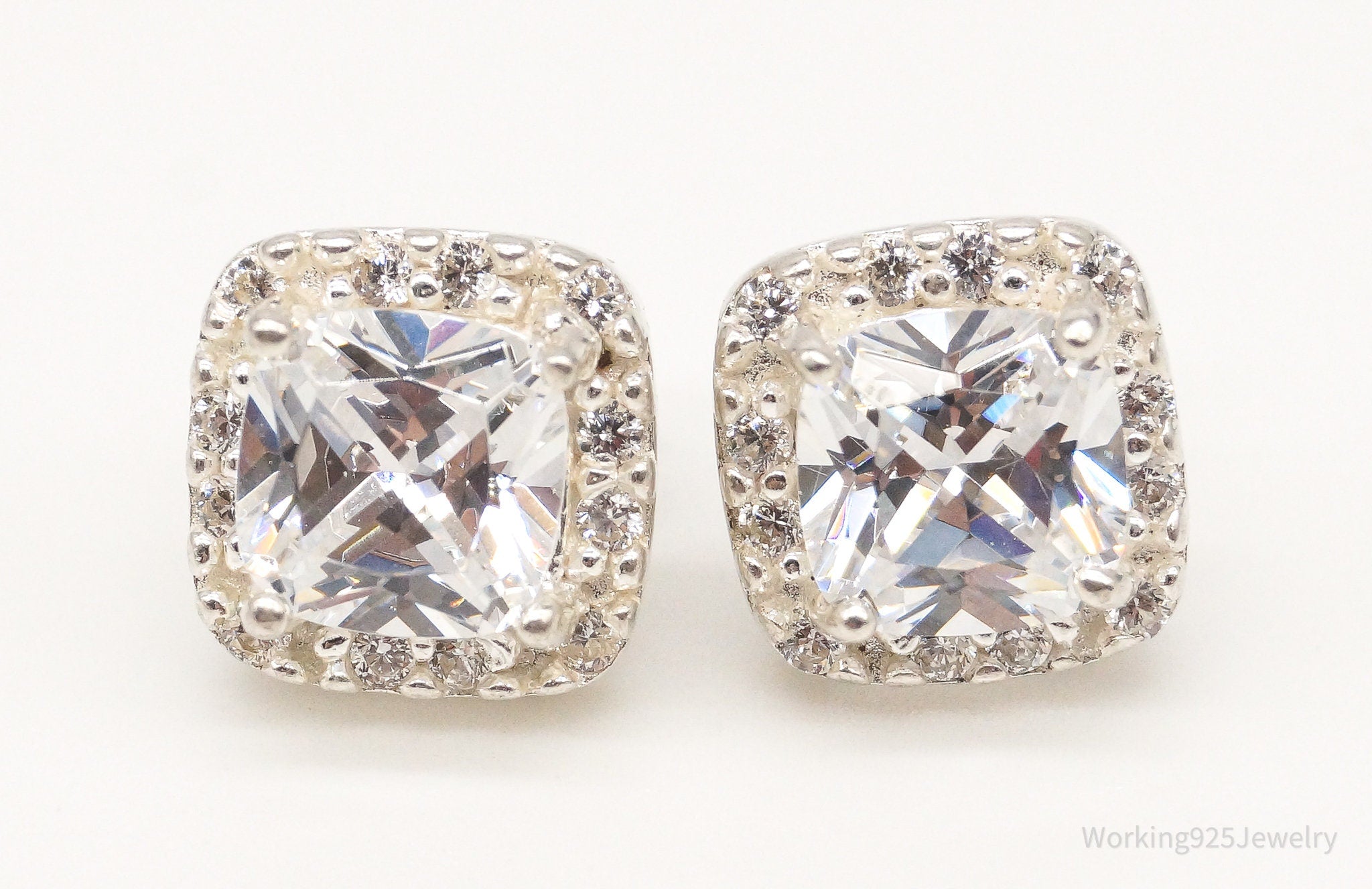 Vintage Large Cubic Zirconia Sterling Silver Stud Post Earrings