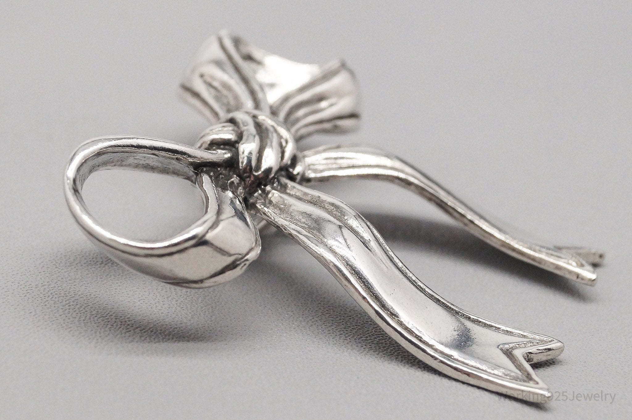 Large Vintage Sterling Silver Ribbon Bow Pendant