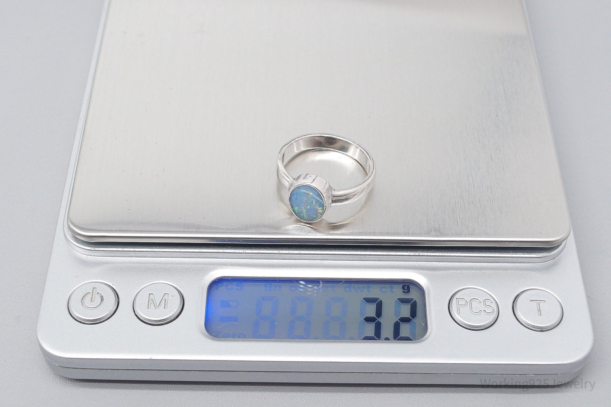 Vintage Blue Opal Sterling Silver Ring - Size 6.75