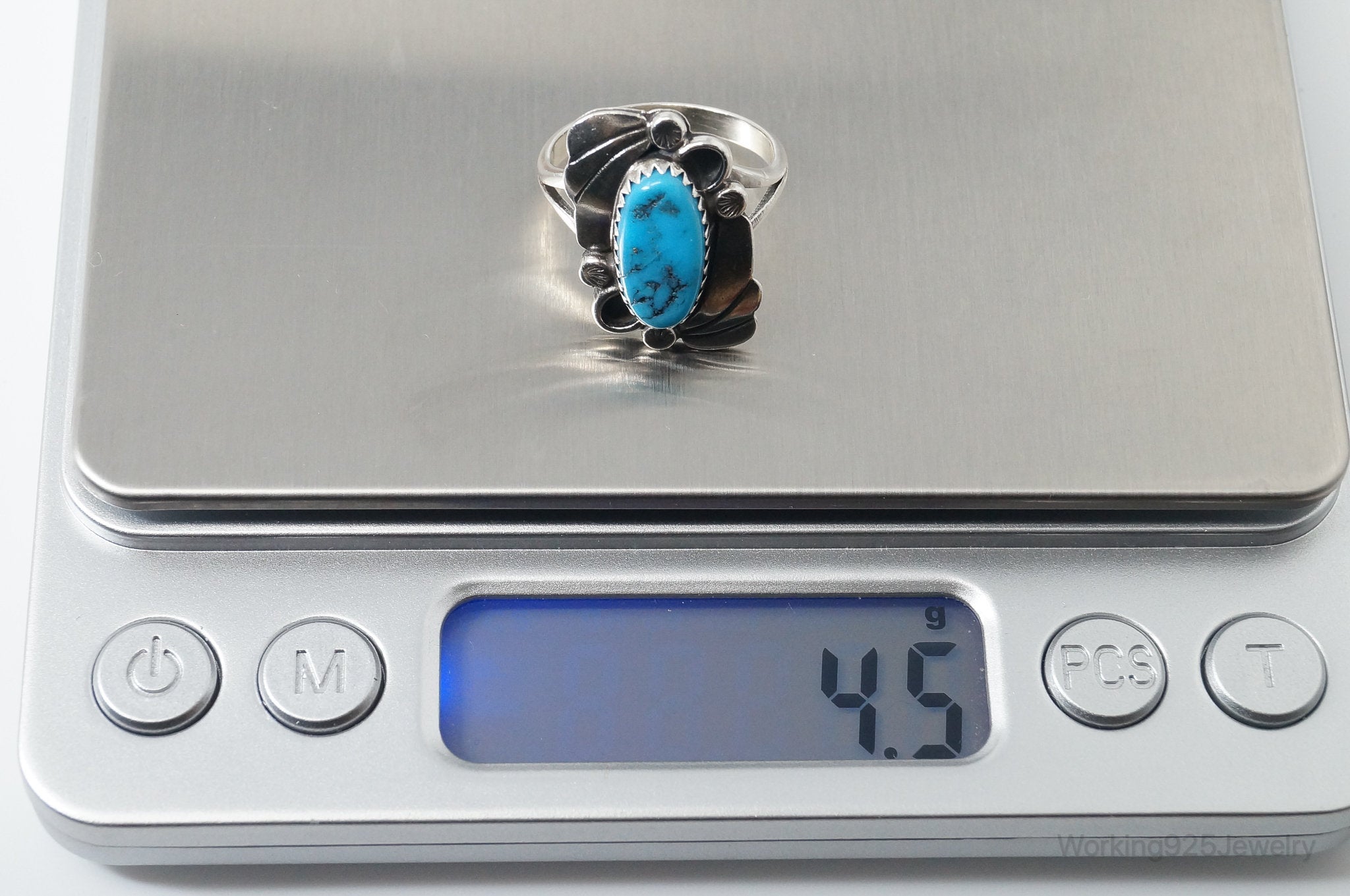 Vintage Native American Ella Cowboy Turquoise Sterling Silver Ring - SZ 6.75