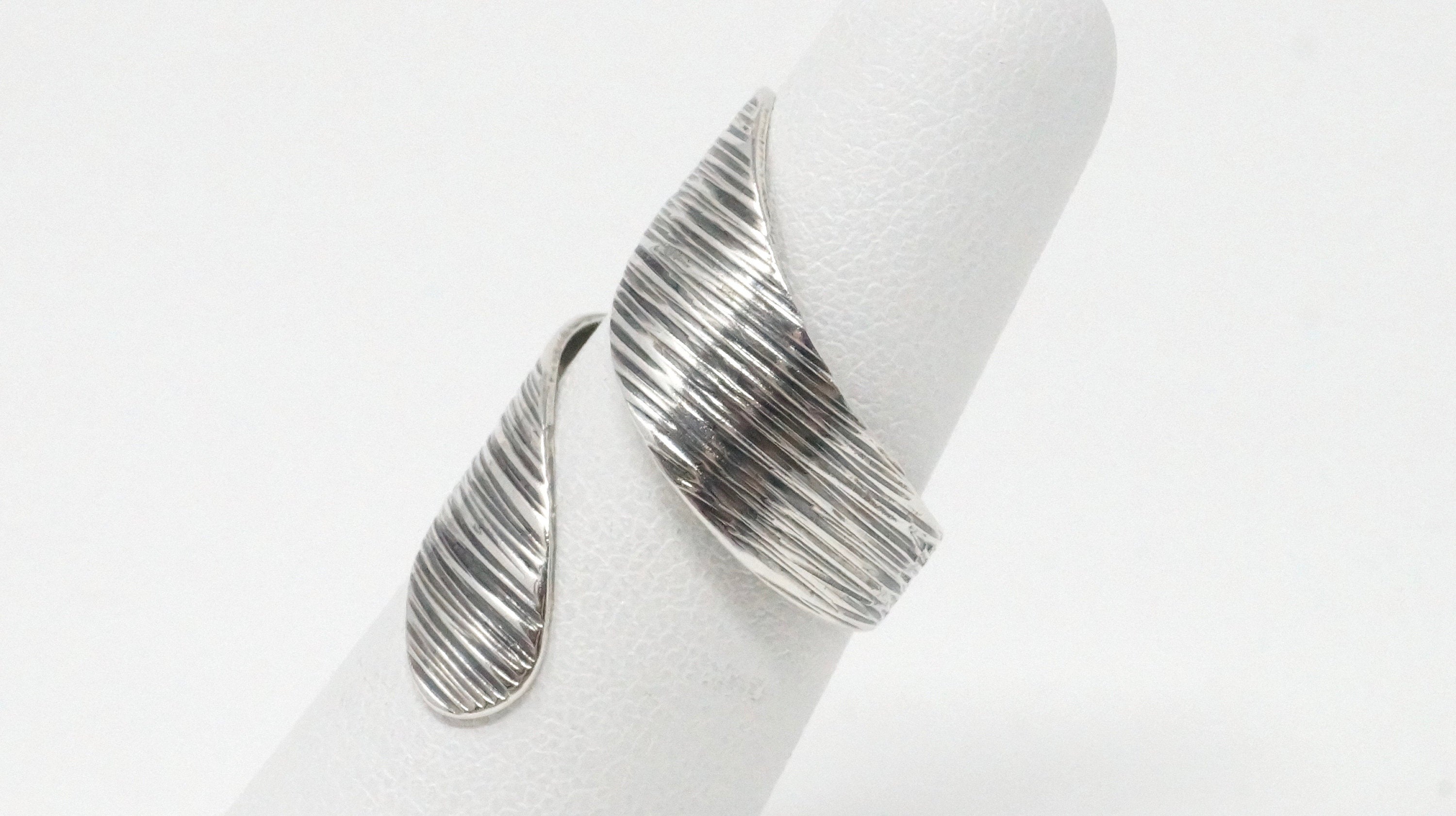 Vtg Designer ORB Modernist Brushed Wrap Adjustable Sterling Silver Ring Sz 6.5