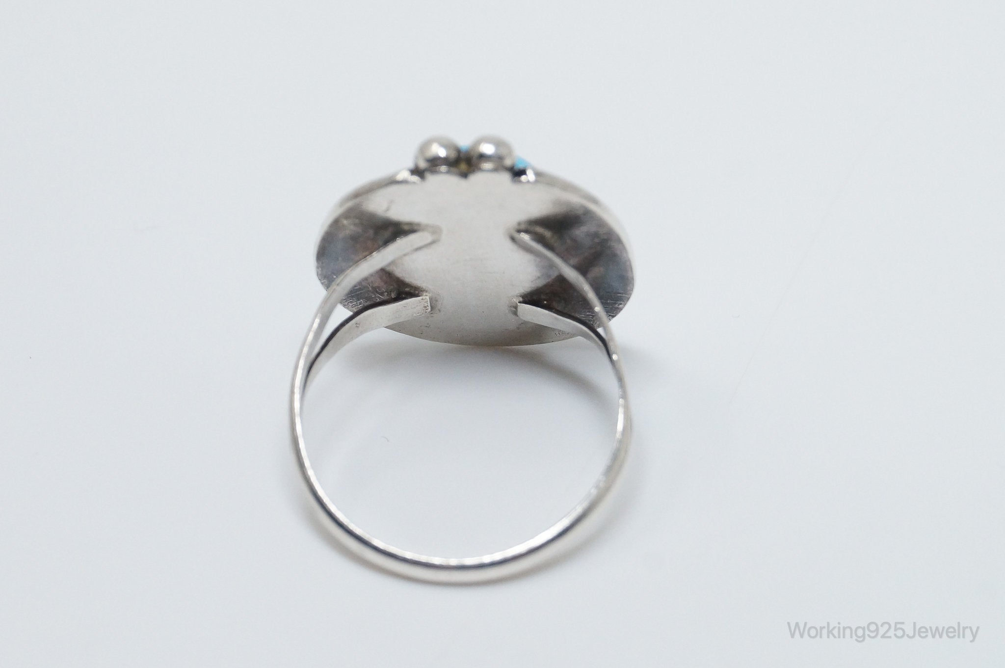 Vintage Native American Blue Turquoise Unsigned Sterling Silver Ring - SZ 8.25