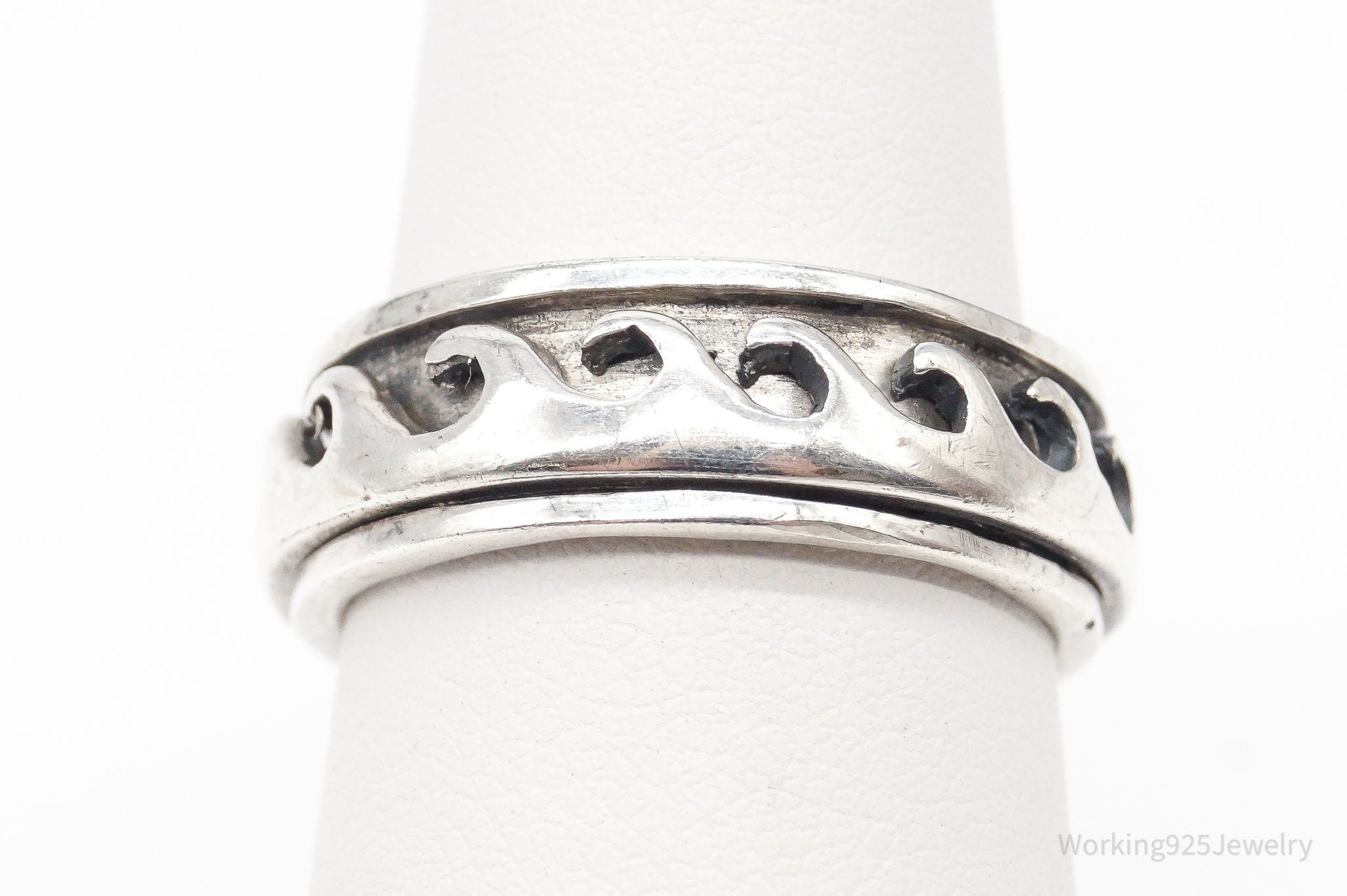 Vintage Waves Sterling Silver Spinner Band Ring - Size 6.75