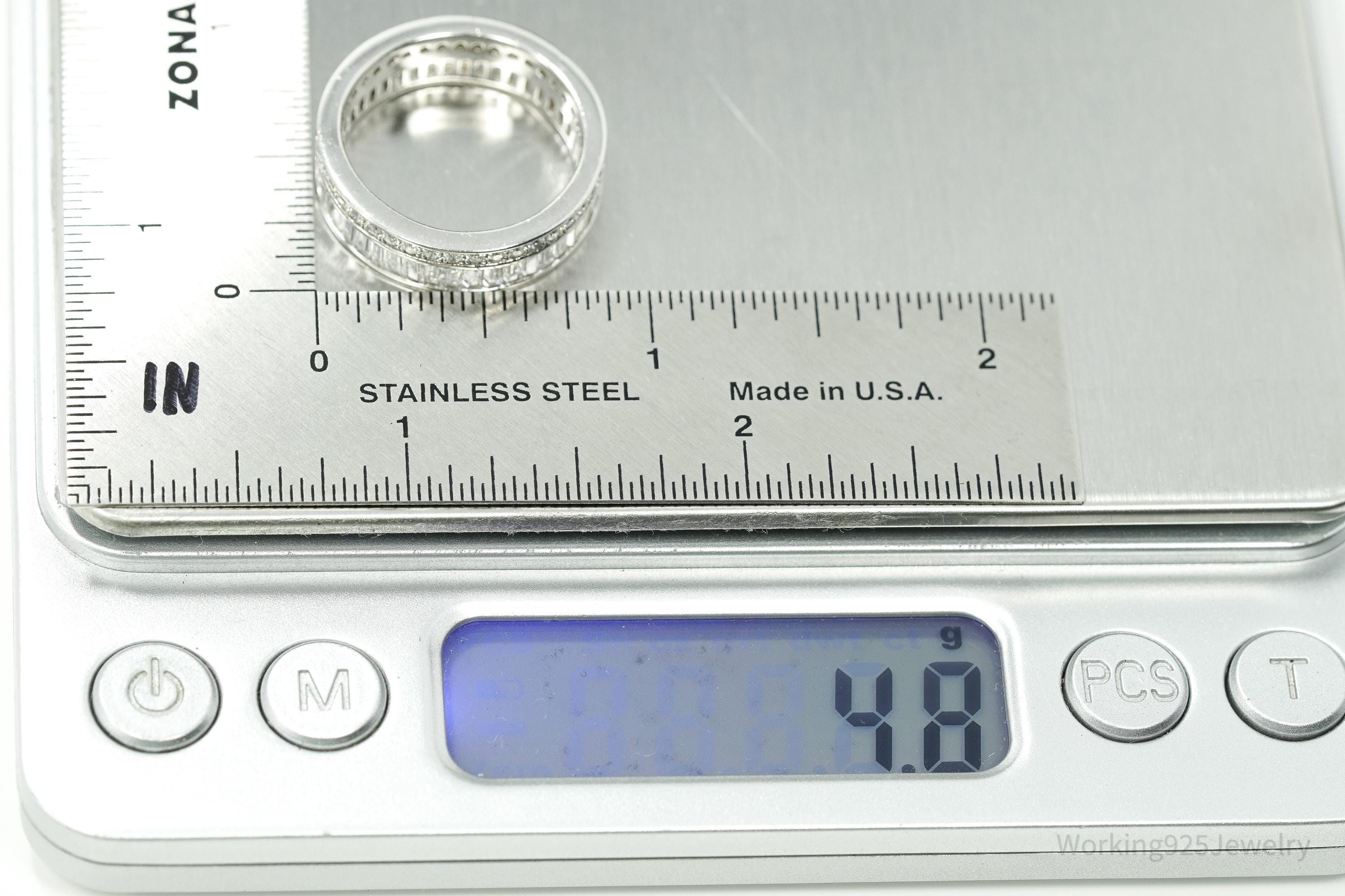 Vintage Cubic Zirconia Sterling Silver Band Ring - Size 8