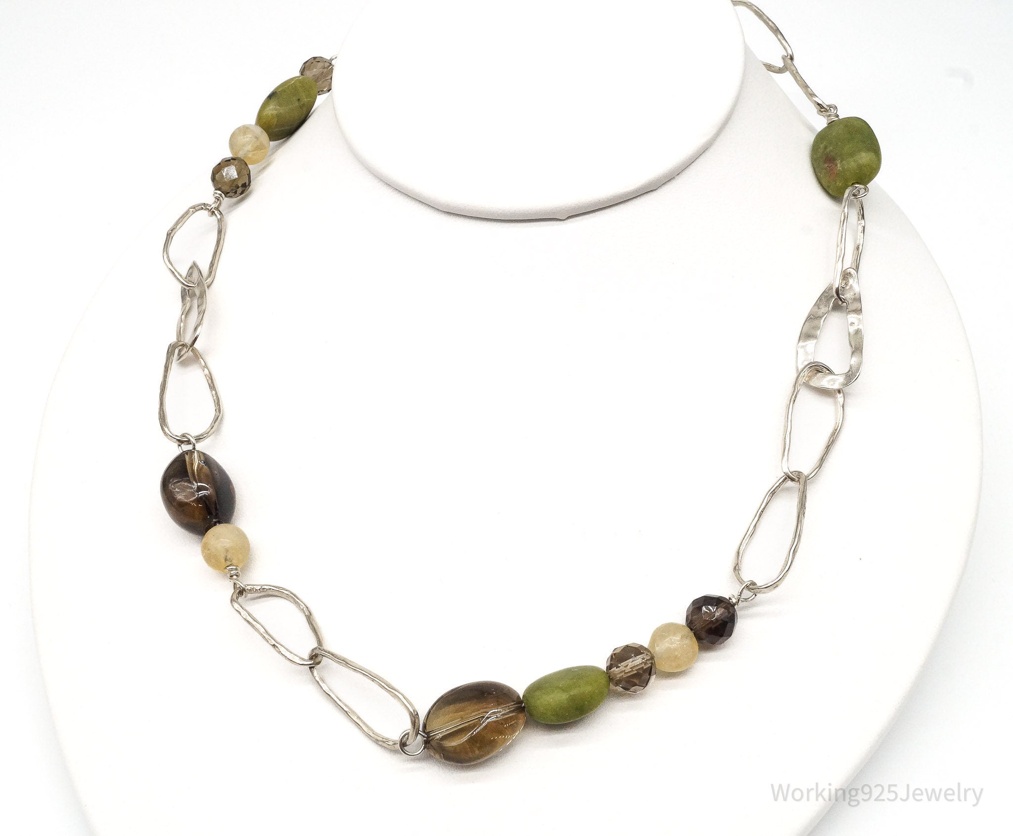 Retired Silpada Jade Smoky Topaz Citrine Chain Link Sterling Silver Necklace