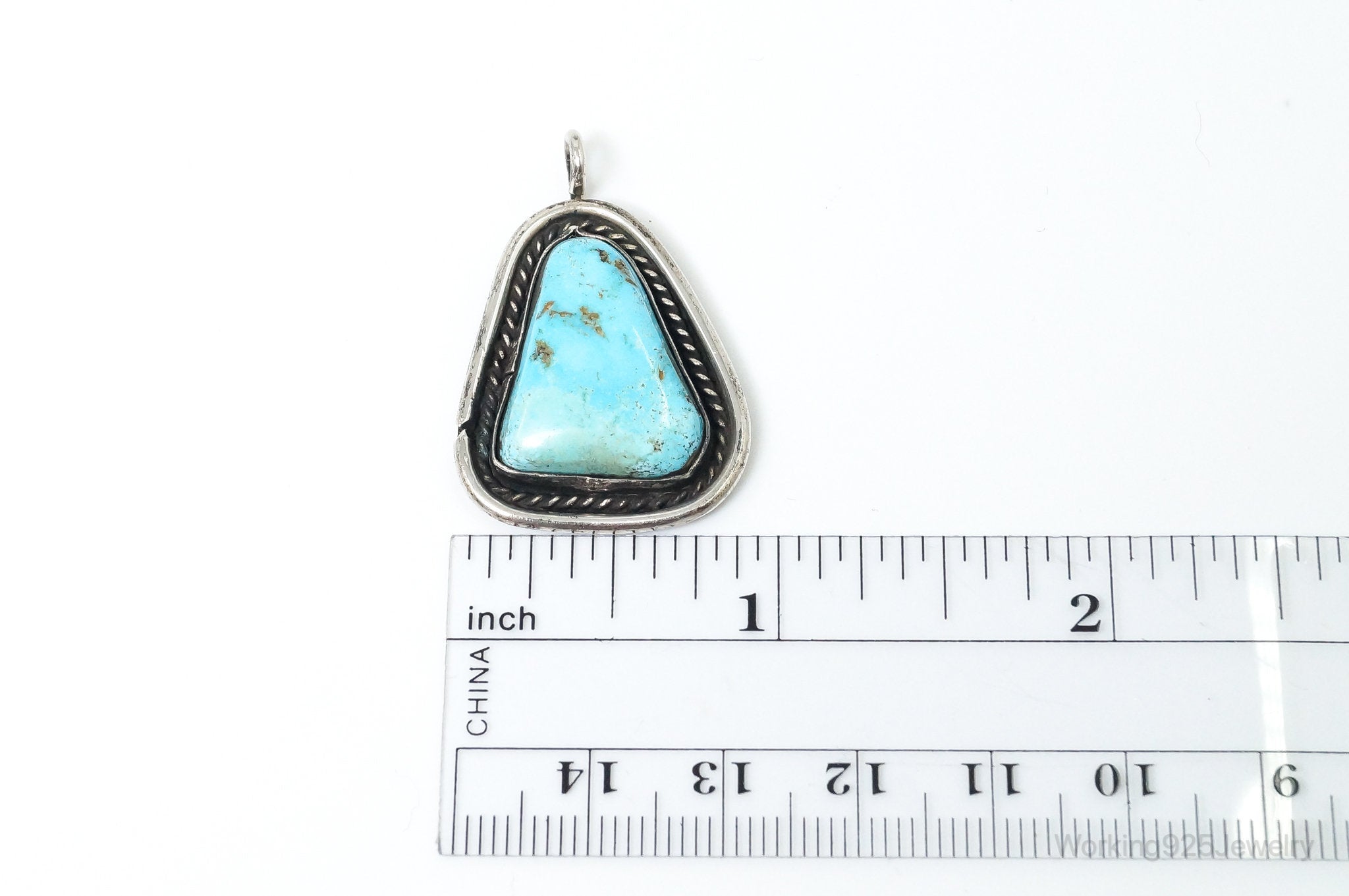 Vintage Native American Unsigned Turquoise Sterling Silver Pendant