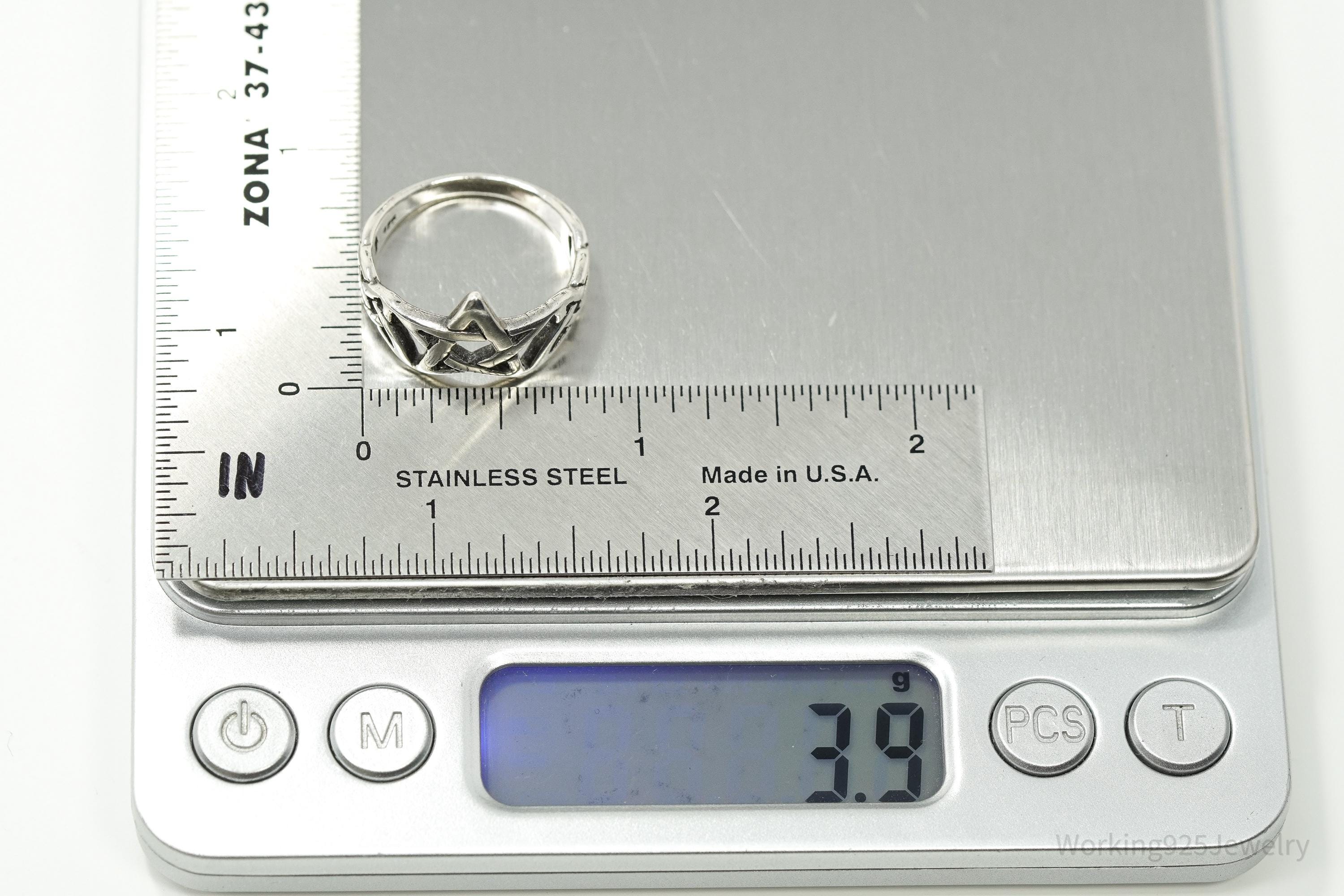 Vintage Pentagram Star Sterling Silver Ring - Size 8.25