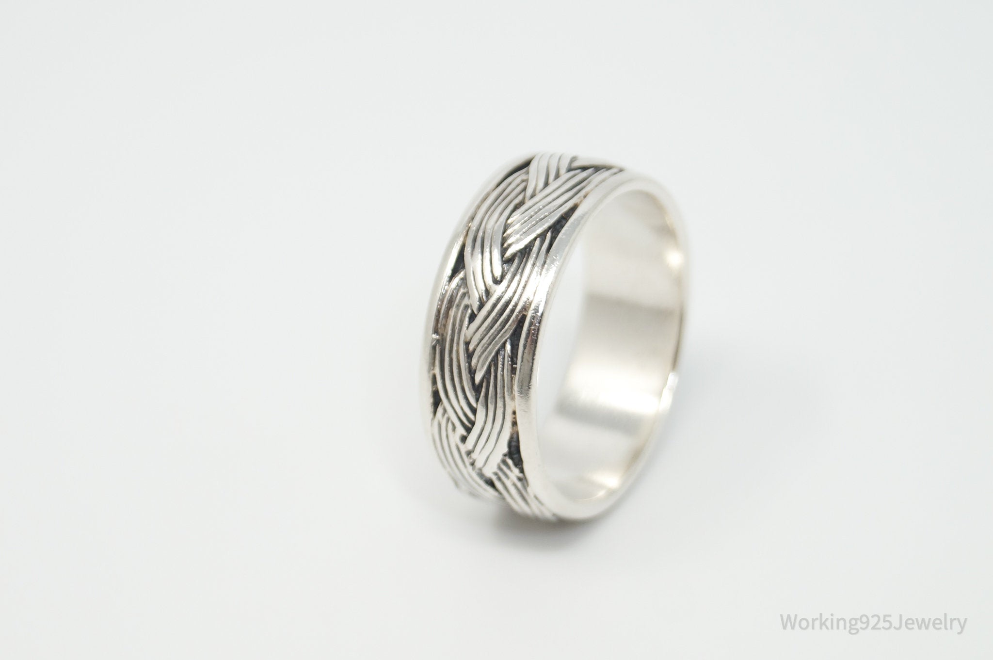 Vintage Modern Weave Braid Rope Sterling Silver Band Ring - Size 8.75