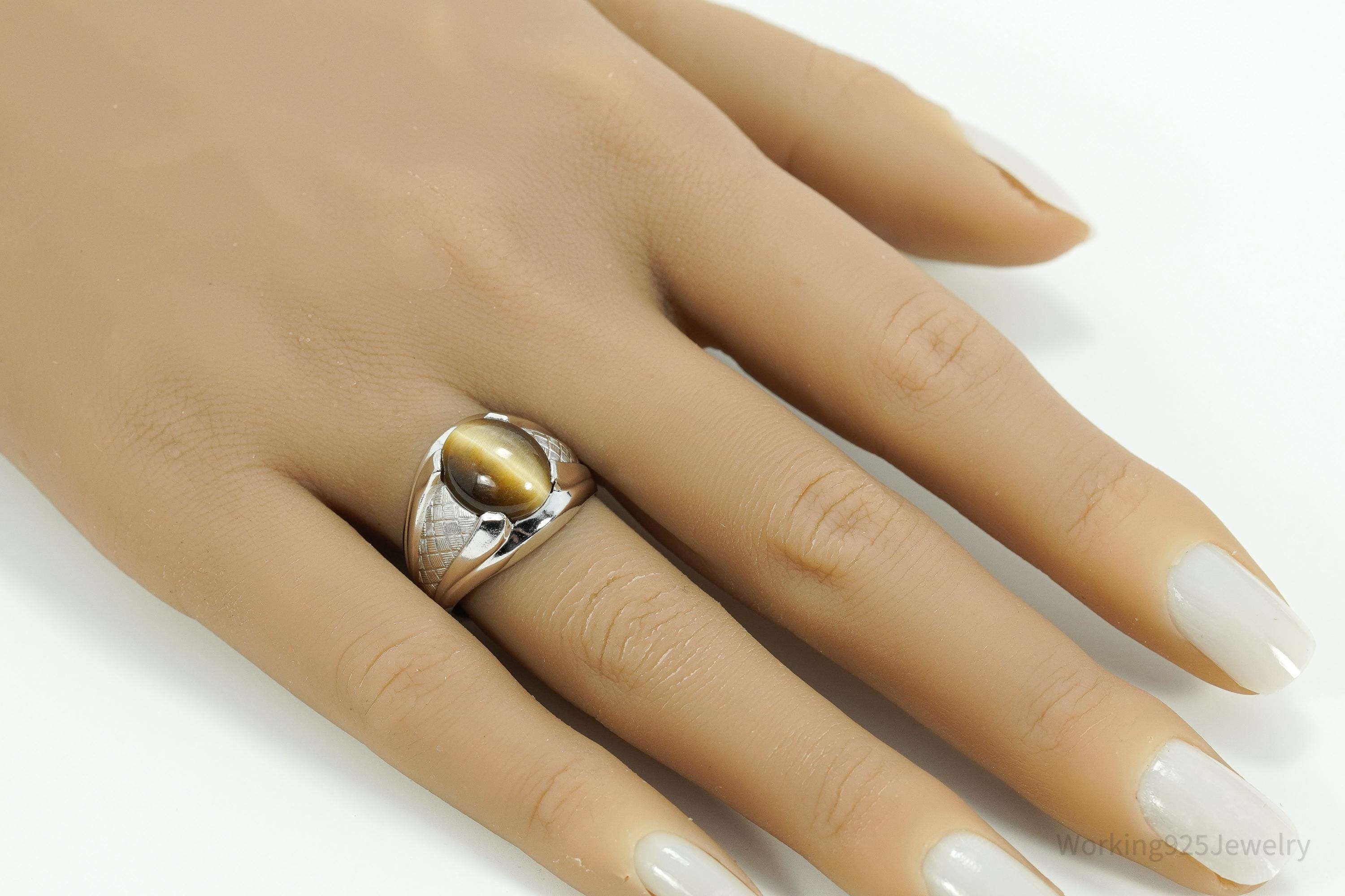 Antique Tigers Eye Sterling Silver Ring - Size 8