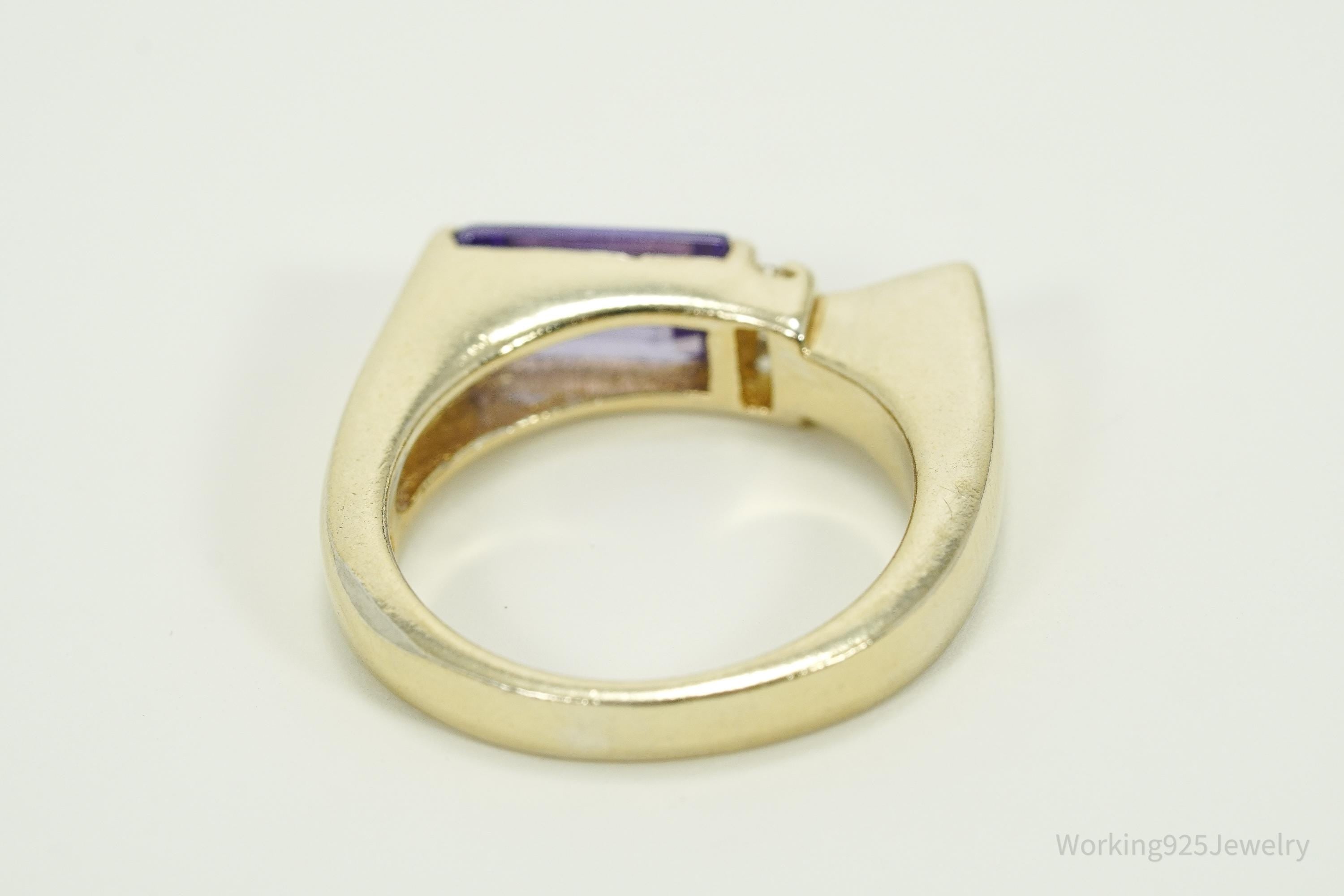 Vintage Designer AK Purple & White CZ Opal Gold Over Sterling Silver Ring - Size 8