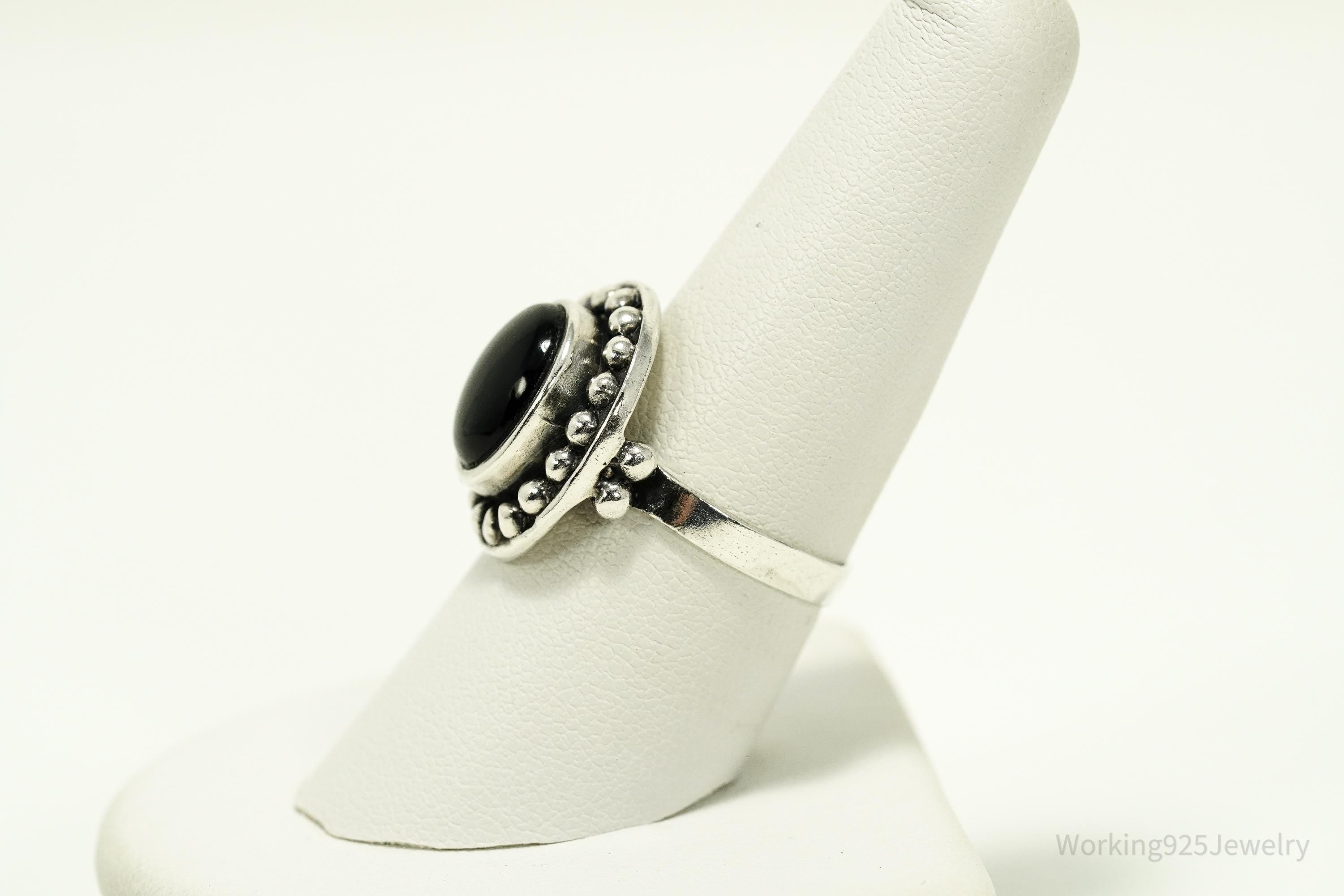 Vintage Black Onyx Sterling Silver Ring - Size 8.25