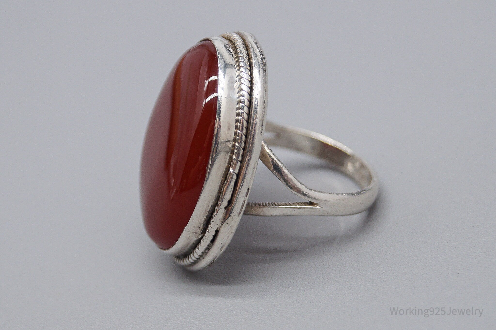 Vintage Large Carnelian Sterling Silver Ring - Size 8