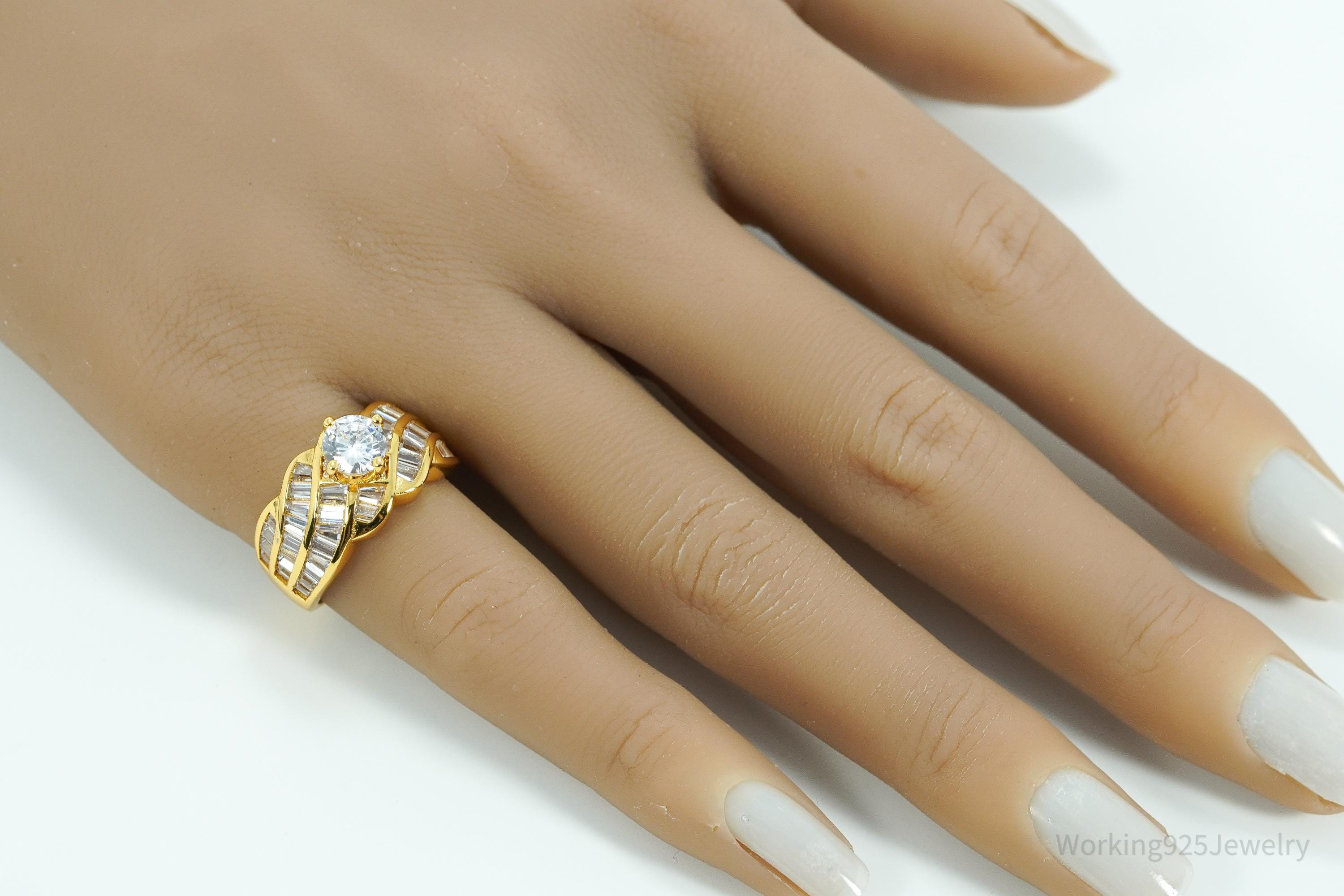 Vintage Cubic Zirconia Gold Vermeil Sterling Silver Ring - Size 6.25