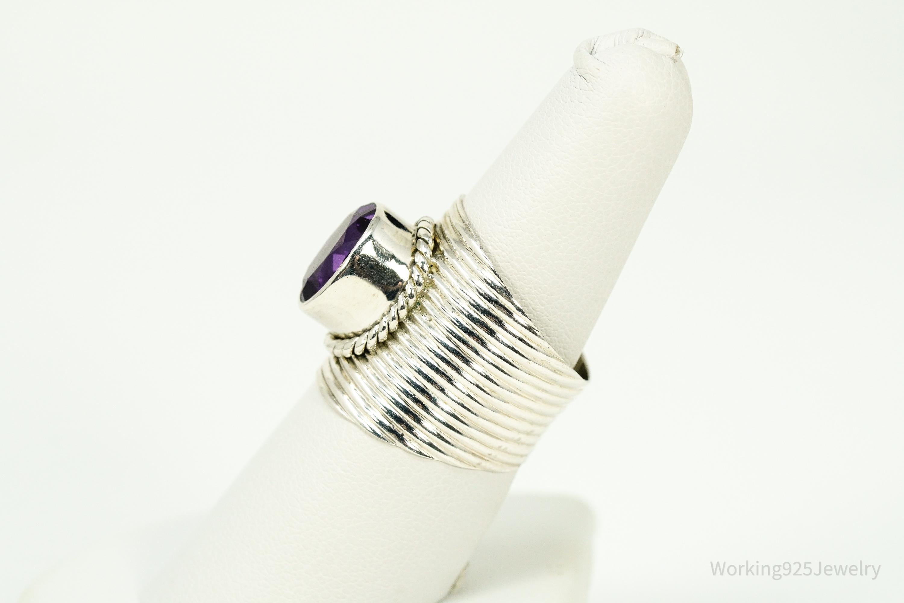Vintage Amethyst Sterling Silver Ring - Size 8.25