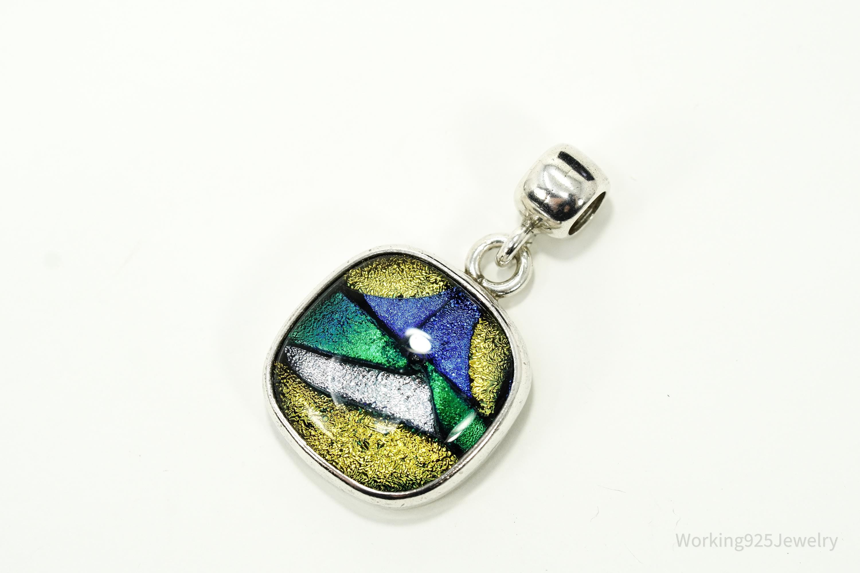 Vintage Dichroic Glass Sterling Silver Pendant