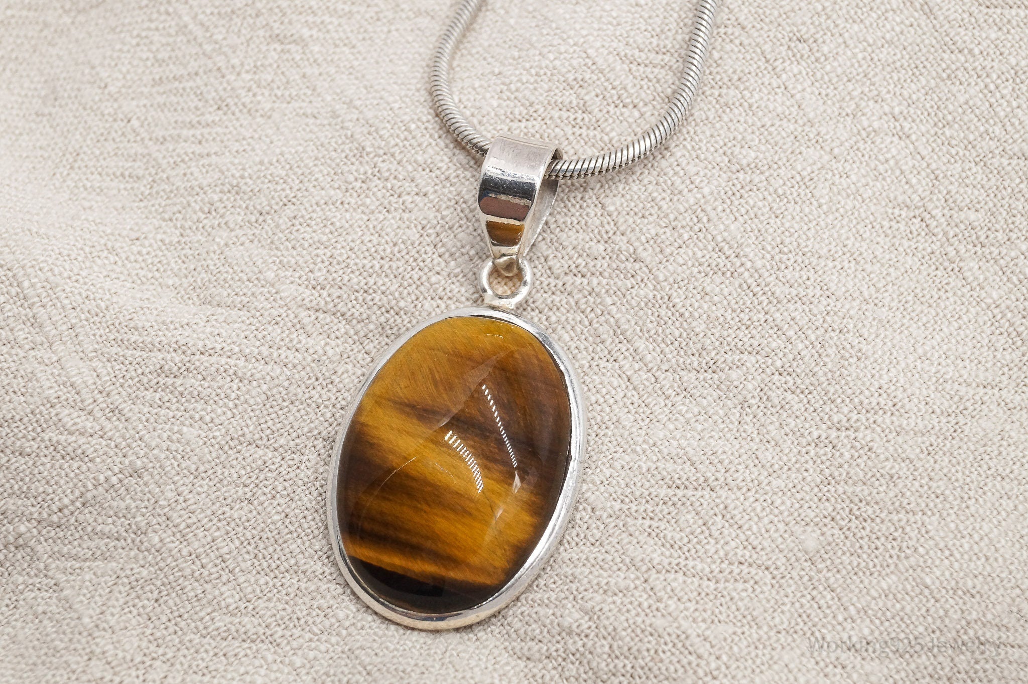Vintage Large Tigers Eye Sterling Silver Necklace 16"