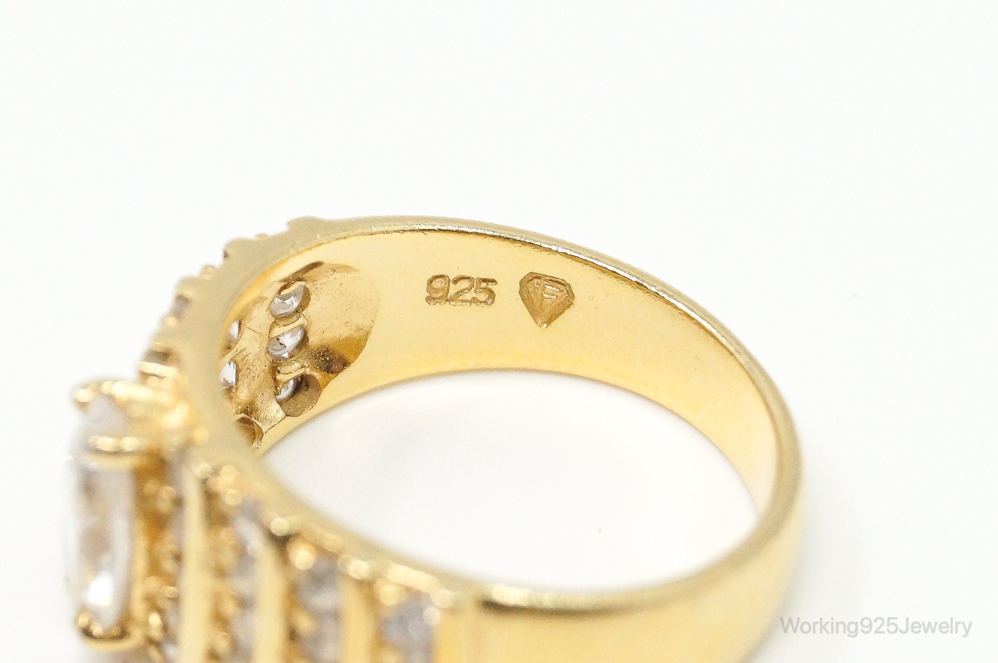 Cubic Zirconia Gold Vermeil Sterling Silver Ring - Size 8