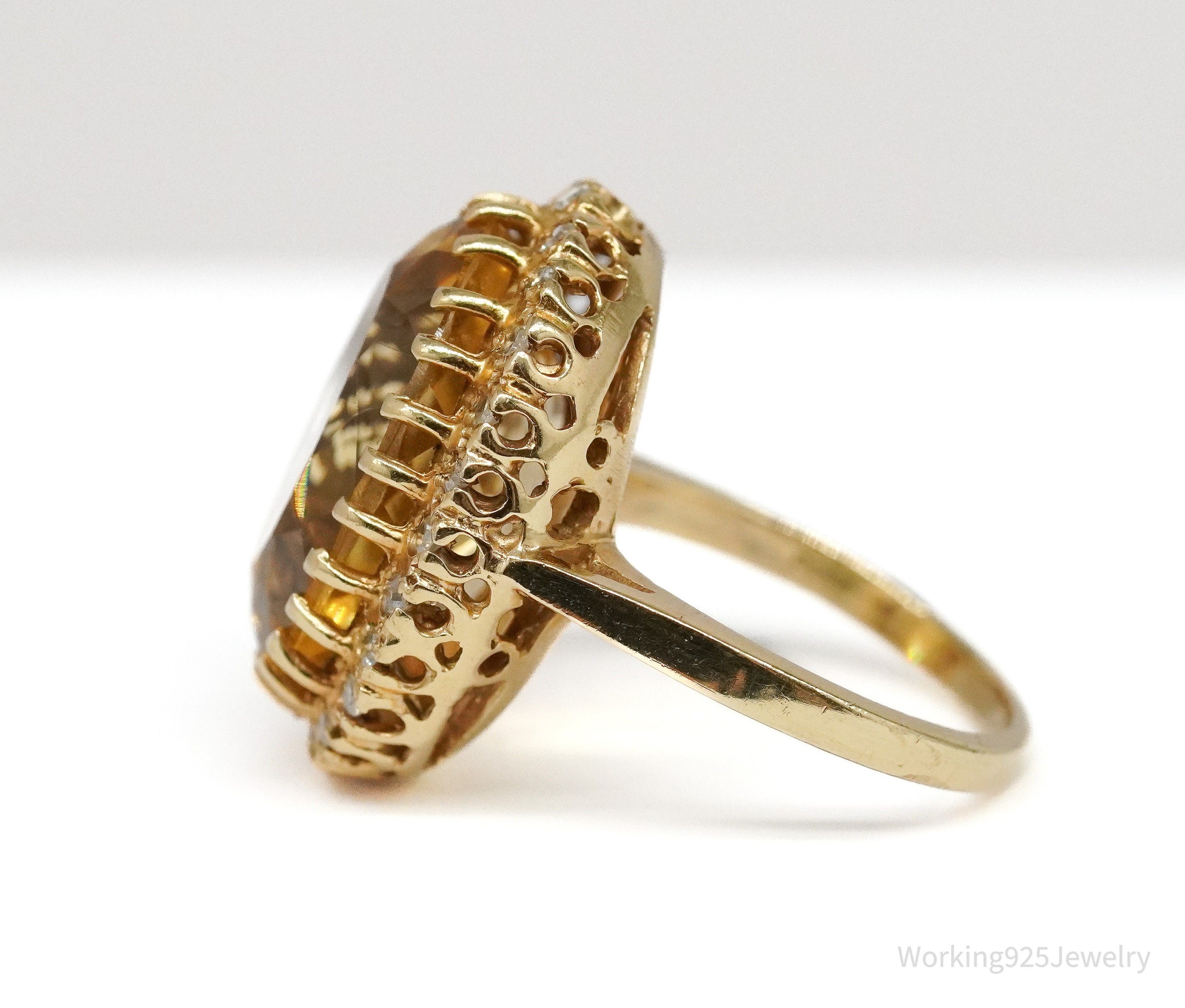 14K Yellow Gold, Diamond & Citrine Ring - Size 6.5