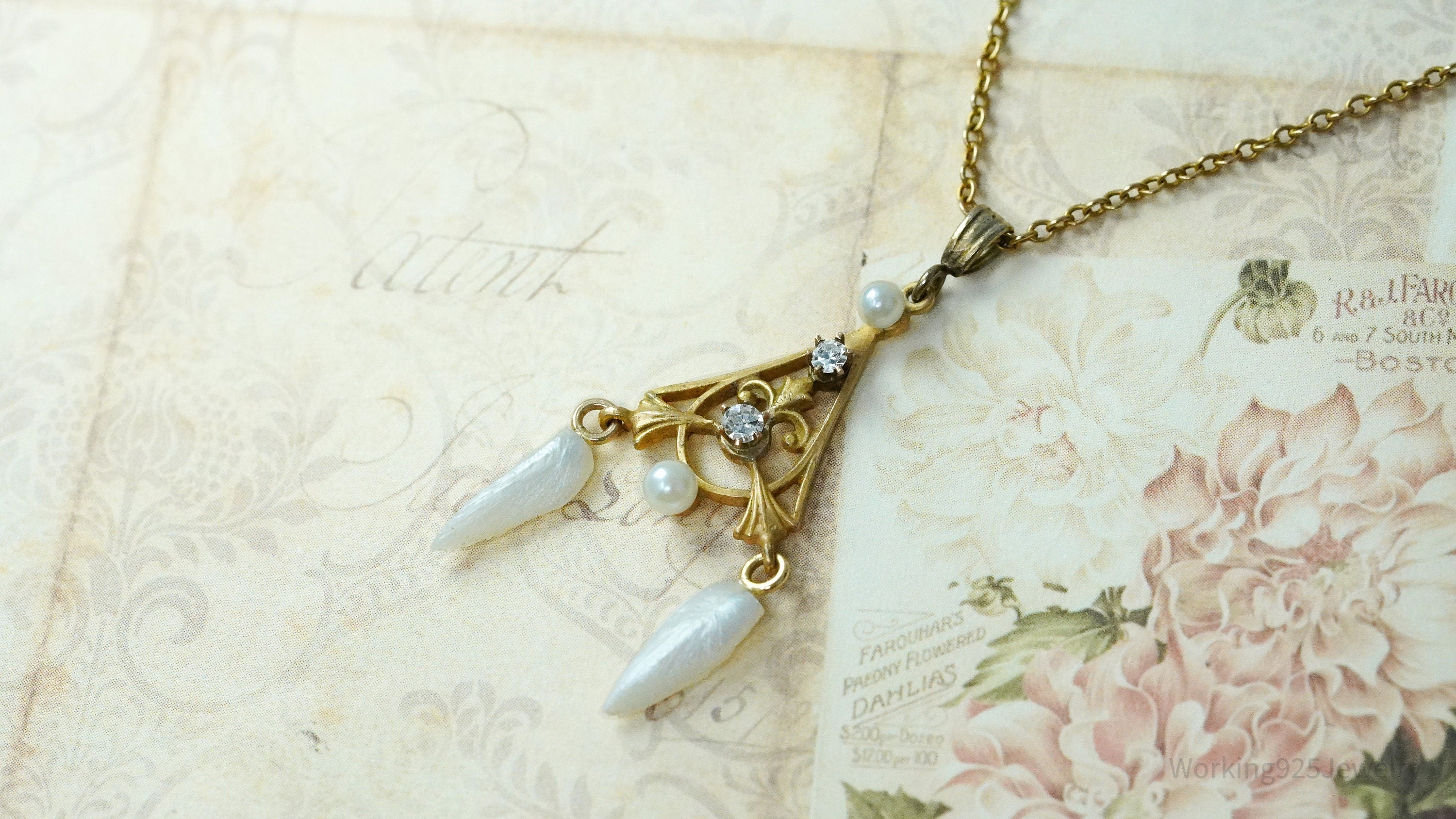 14K Yellow Gold, Pearl & Diamond Pendant Necklace