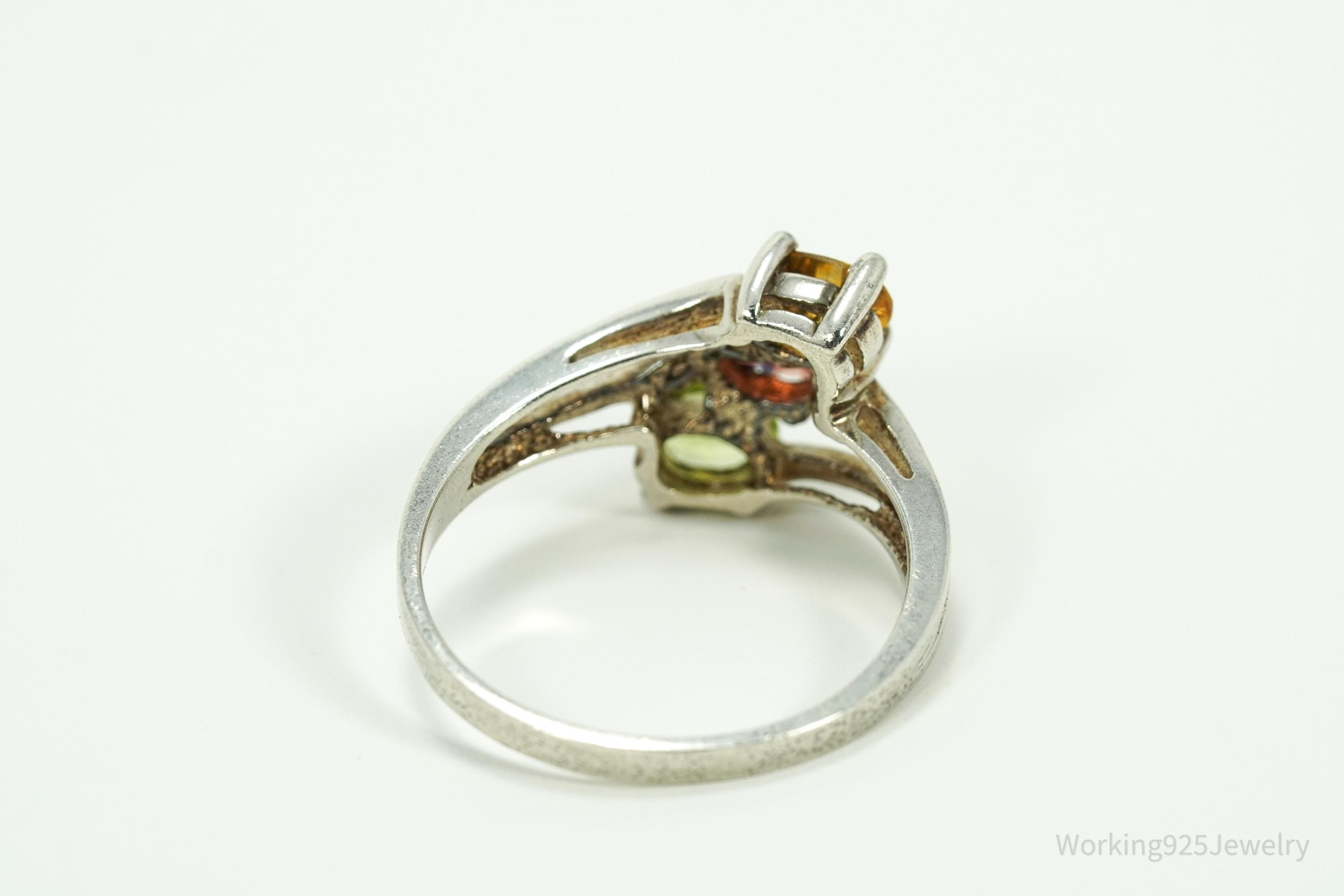 Vintage Citrine Garnet & Peridot Sterling Silver Ring - Size 9.25