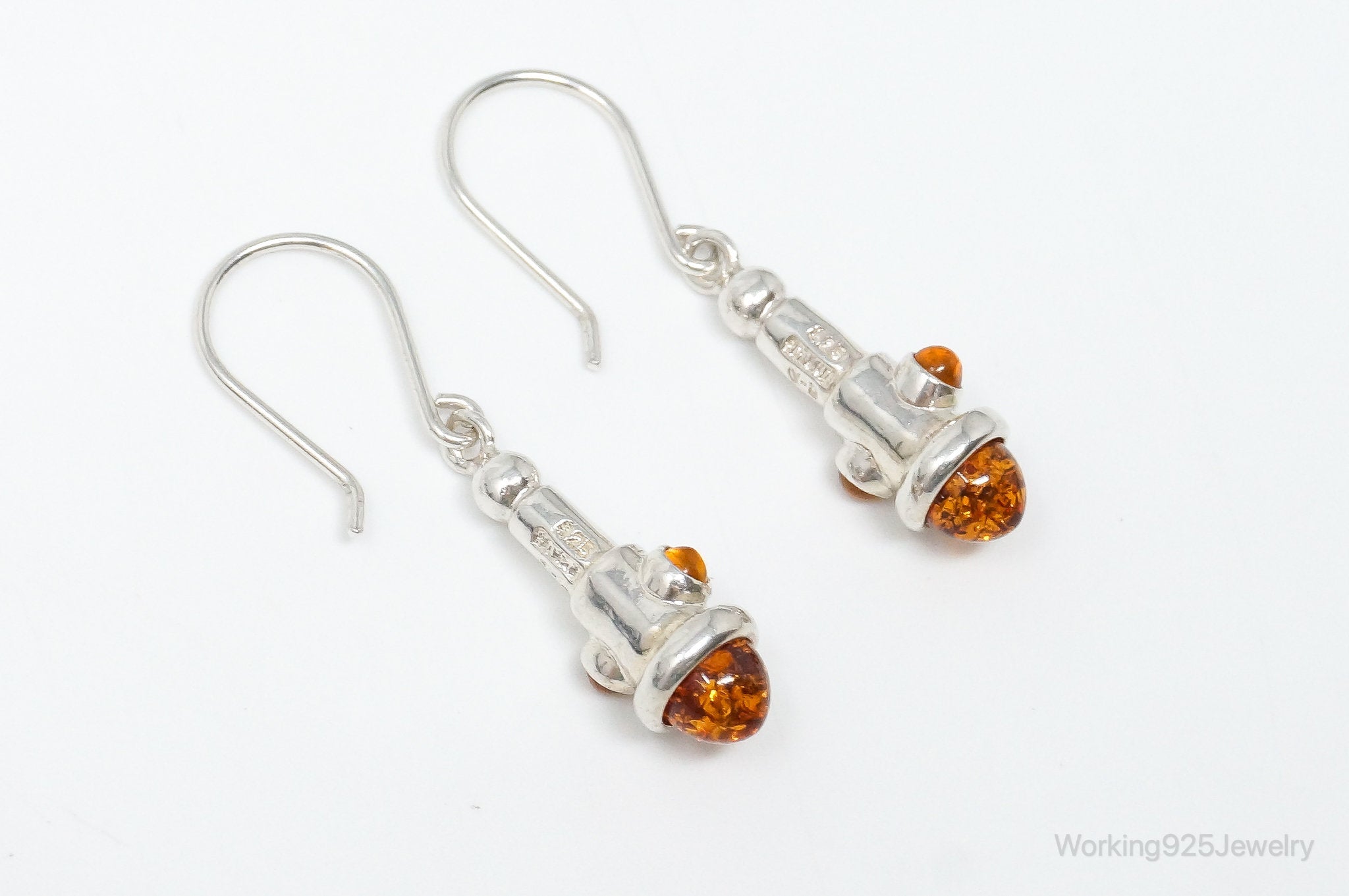 Vintage Polish Volmer Bahner Amber Sterling Silver Dangle Earrings