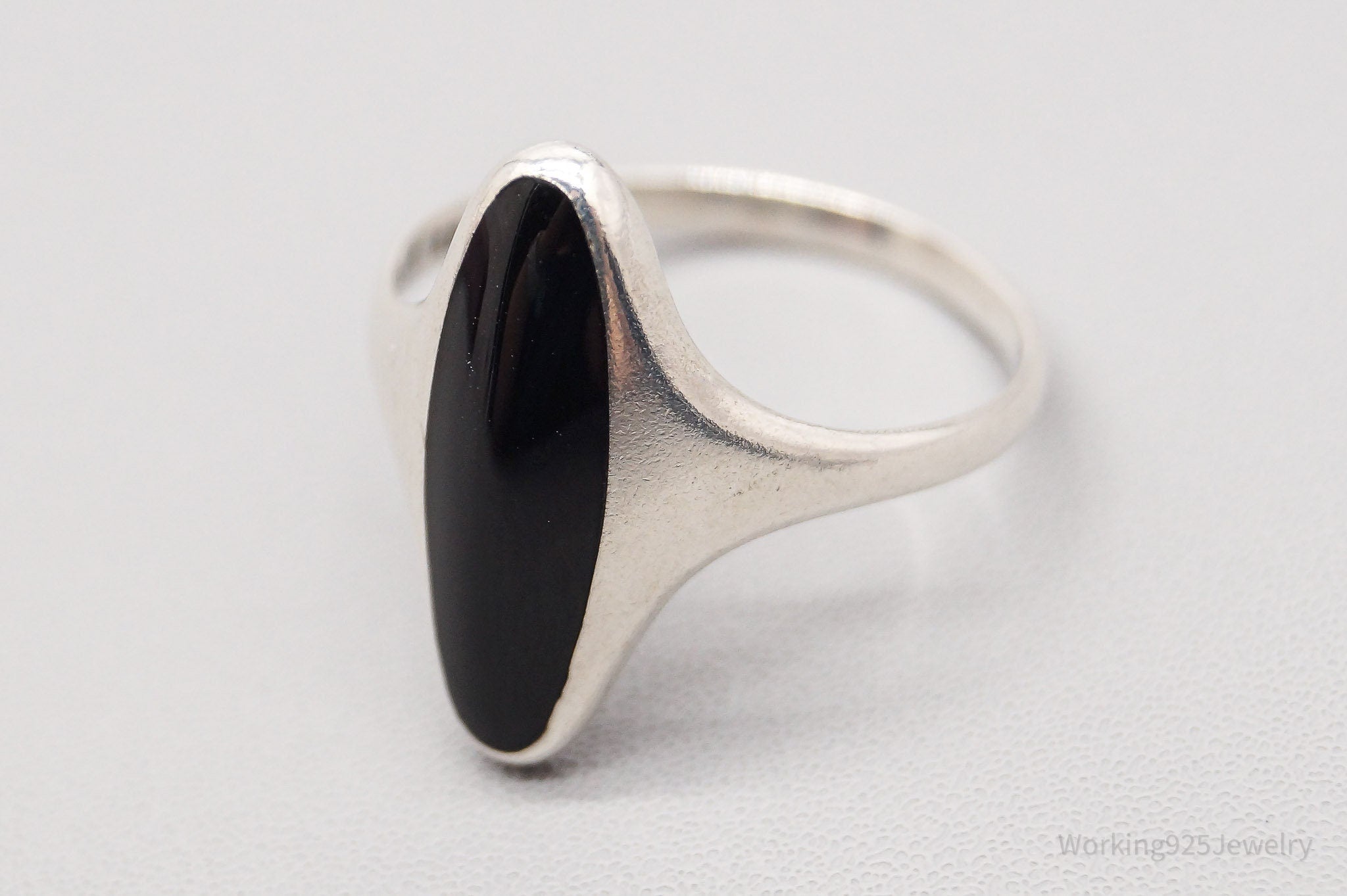 Vintage Designer Kabana Black Onyx Sterling Silver Ring - Size 5