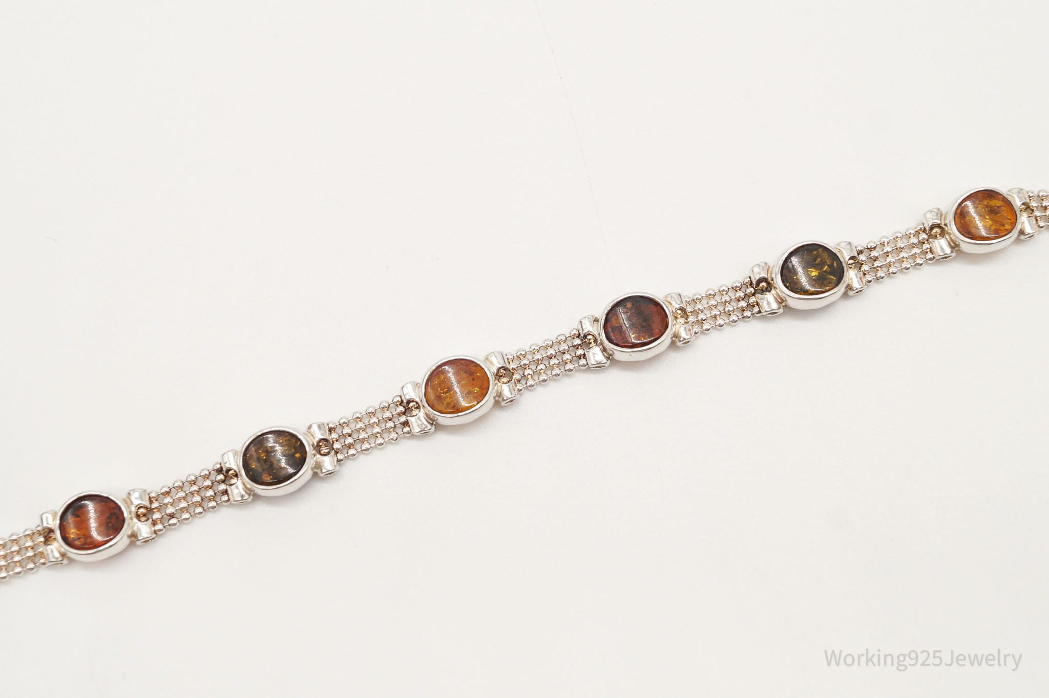 Vintage Multi Amber Modernist Sterling Silver Bracelet