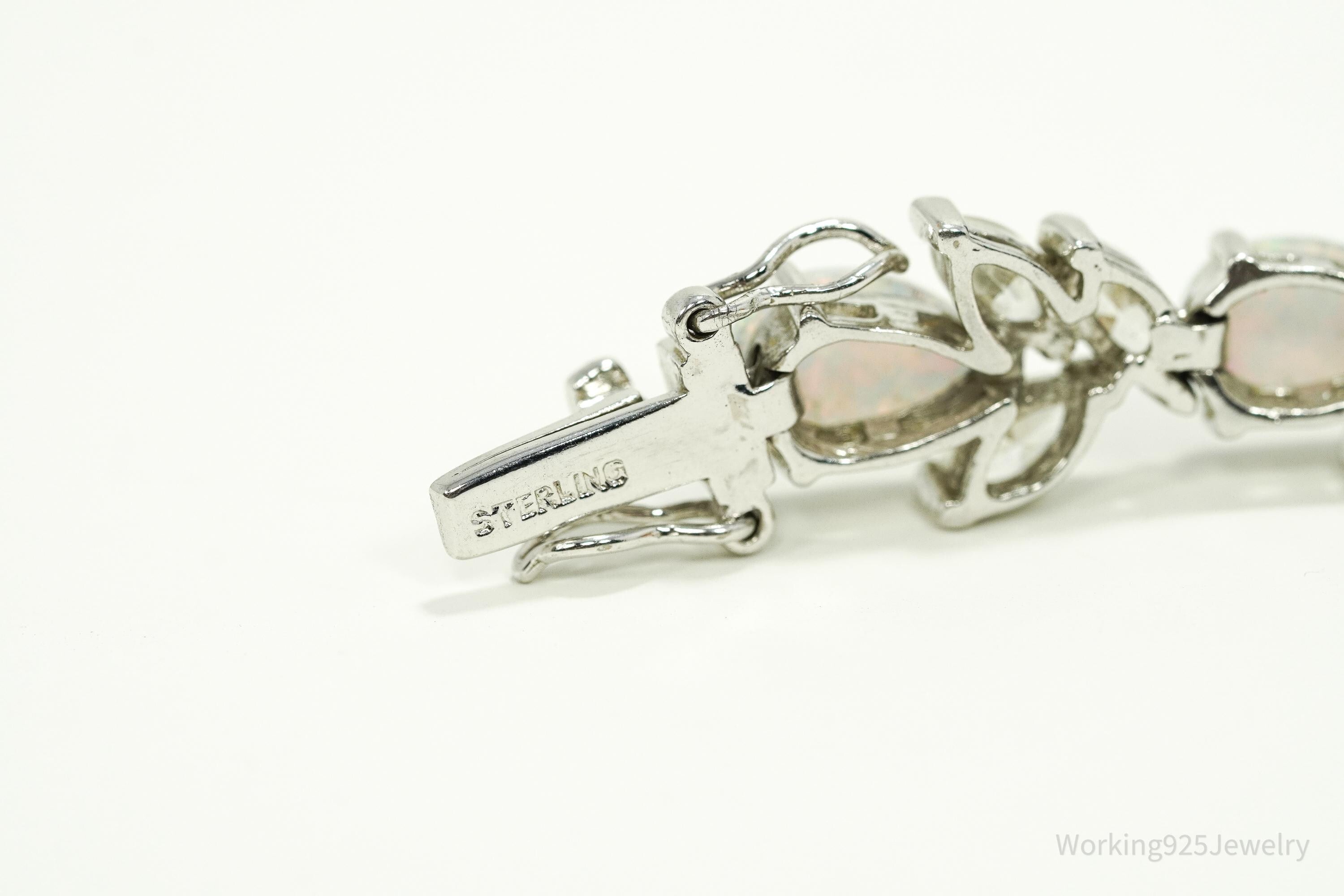 Vintage Opal & Cubic Zirconia Sterling Silver Bracelet 7 3/8"