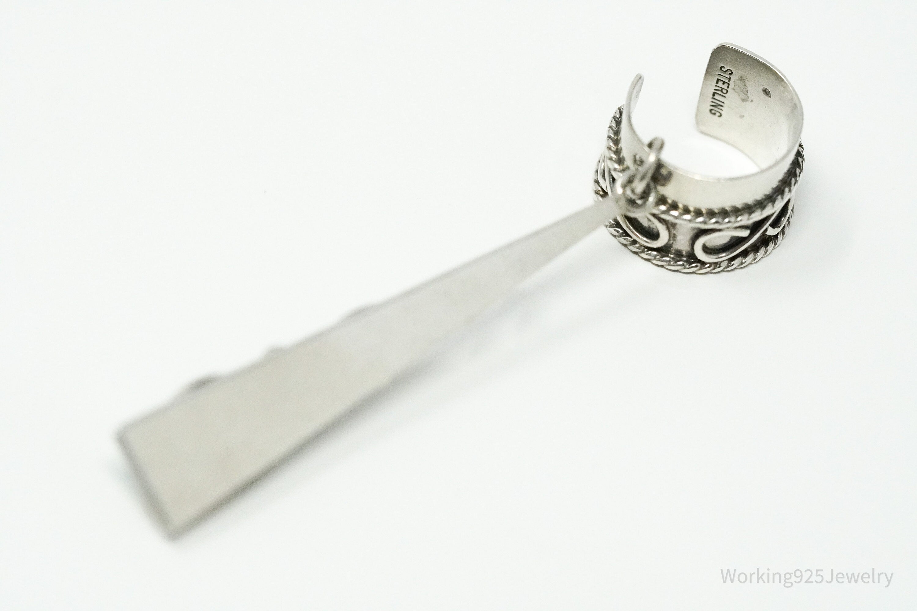 Vintage Turquoise Western Style Sterling Silver Ear Cuff