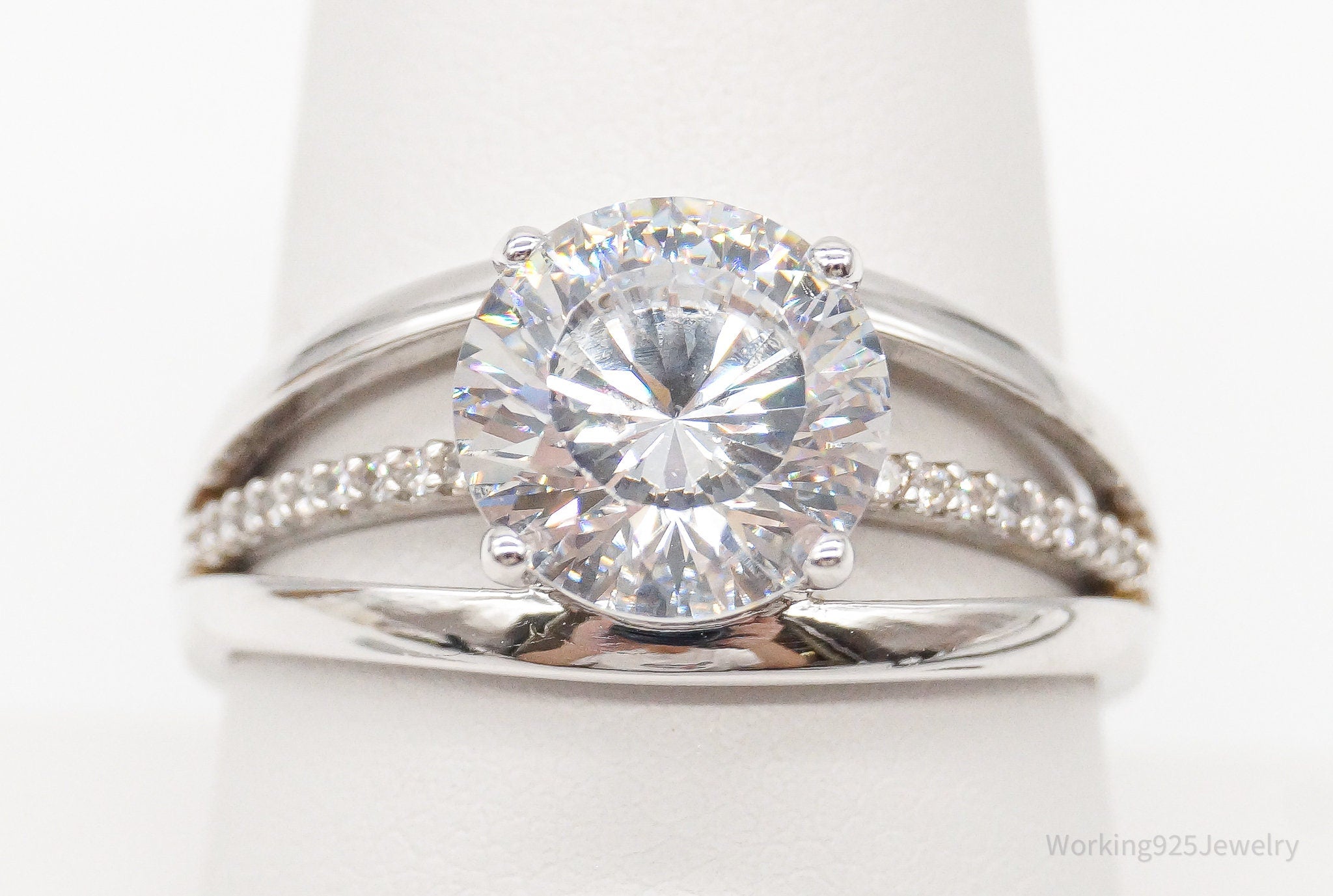 Designer PAJ Large Cubic Zirconia Sterling Silver Ring - Size 9.25