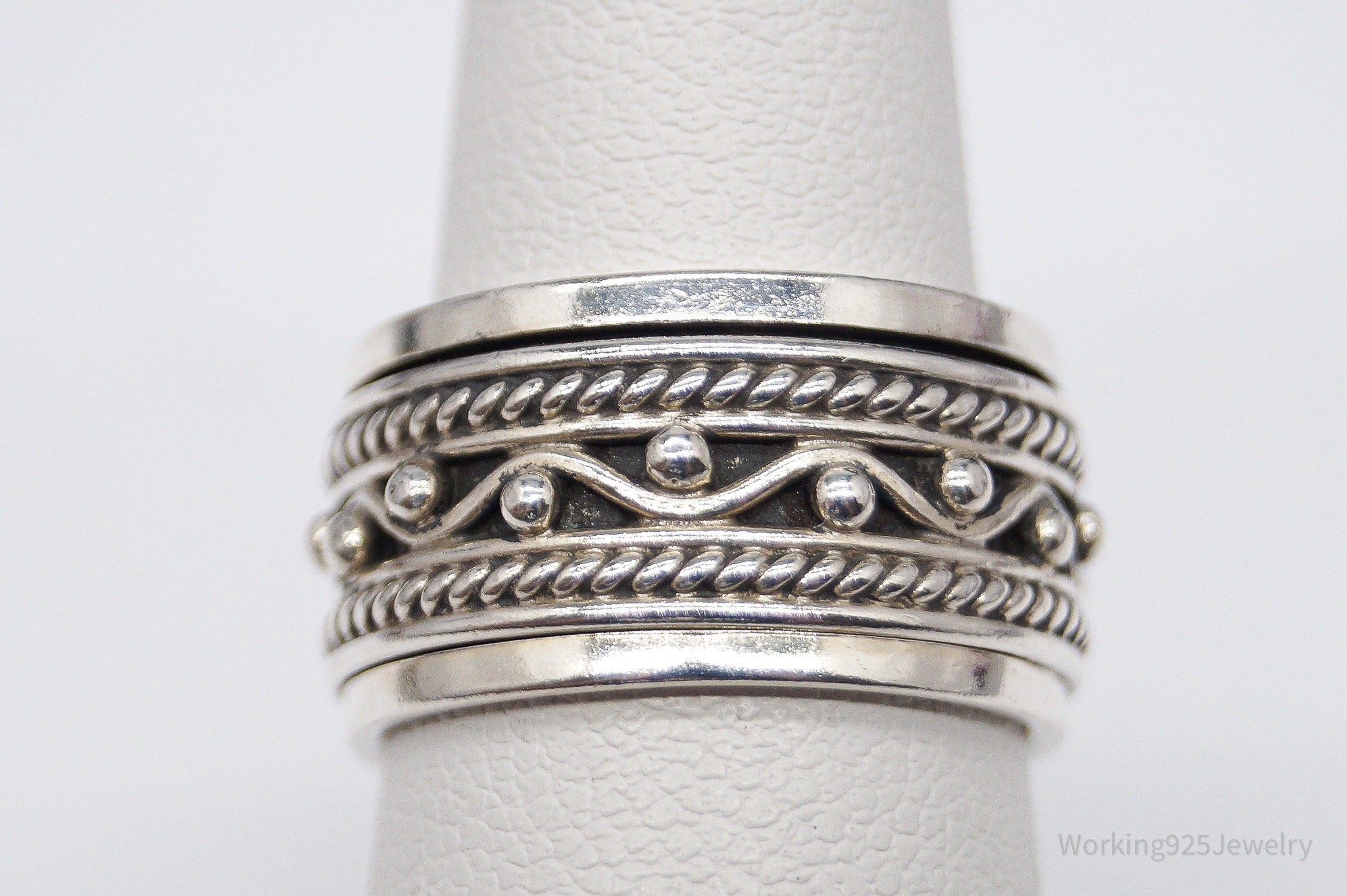 Vintage Designer GeoArt Sterling Silver Spinner Band Ring Size 6